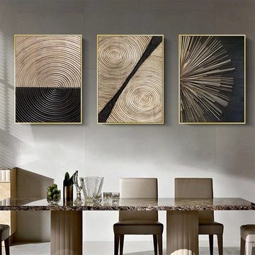 RefinedFlare Kunstdruck 3 Stück Schwarz und Gold Linie Wandbilder, Wohnzimmer Dekoration