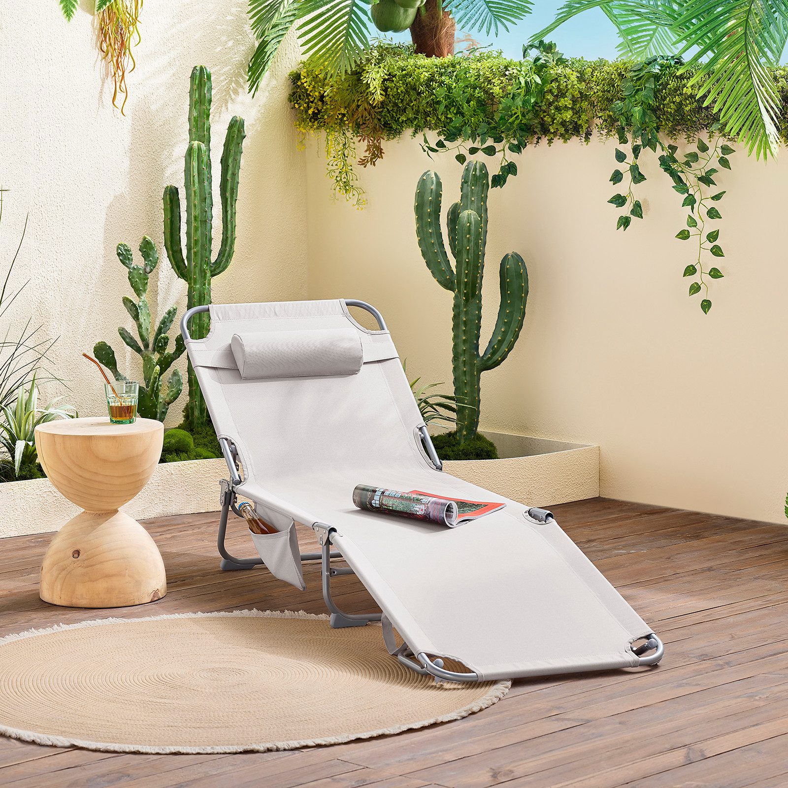 SoBuy Gartenliege mit Seitentasche Klappbar Metall Rot OGS35-R günstig online kaufen