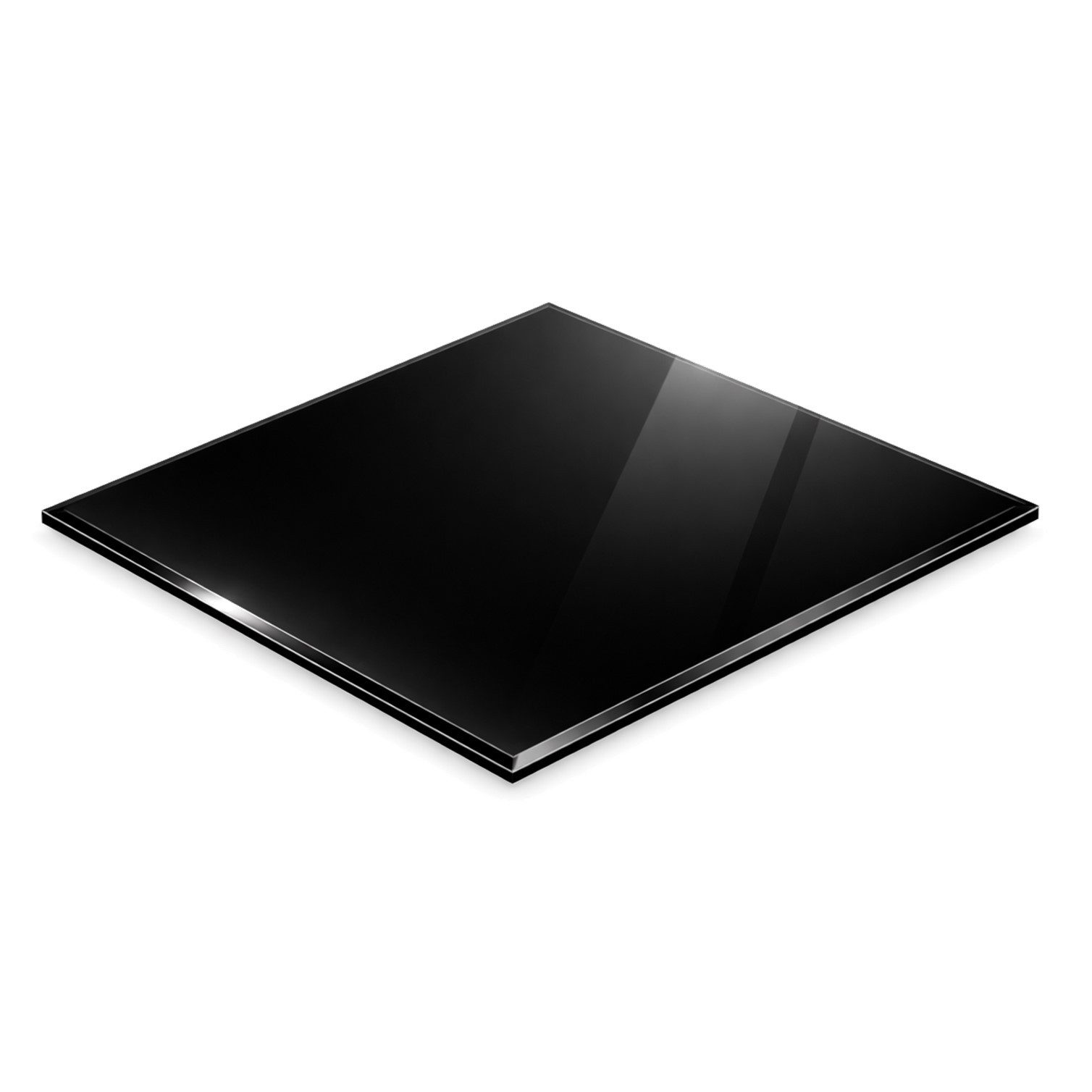 HOOZ Tischplatte aus Glas 60 x 60 x 0,6 cm oder als Funkenschutzplatte für den Kamin (schwarzes Glas, 1 St., ESG-Sicherheitsglas), mit hochwertigem Facettenschliff