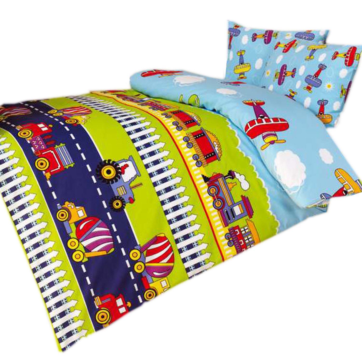 JACK Babybettwäsche 100x135cm Zug Traktor LKW Flugzeug mit RV, Renforcé, 2 günstig online kaufen