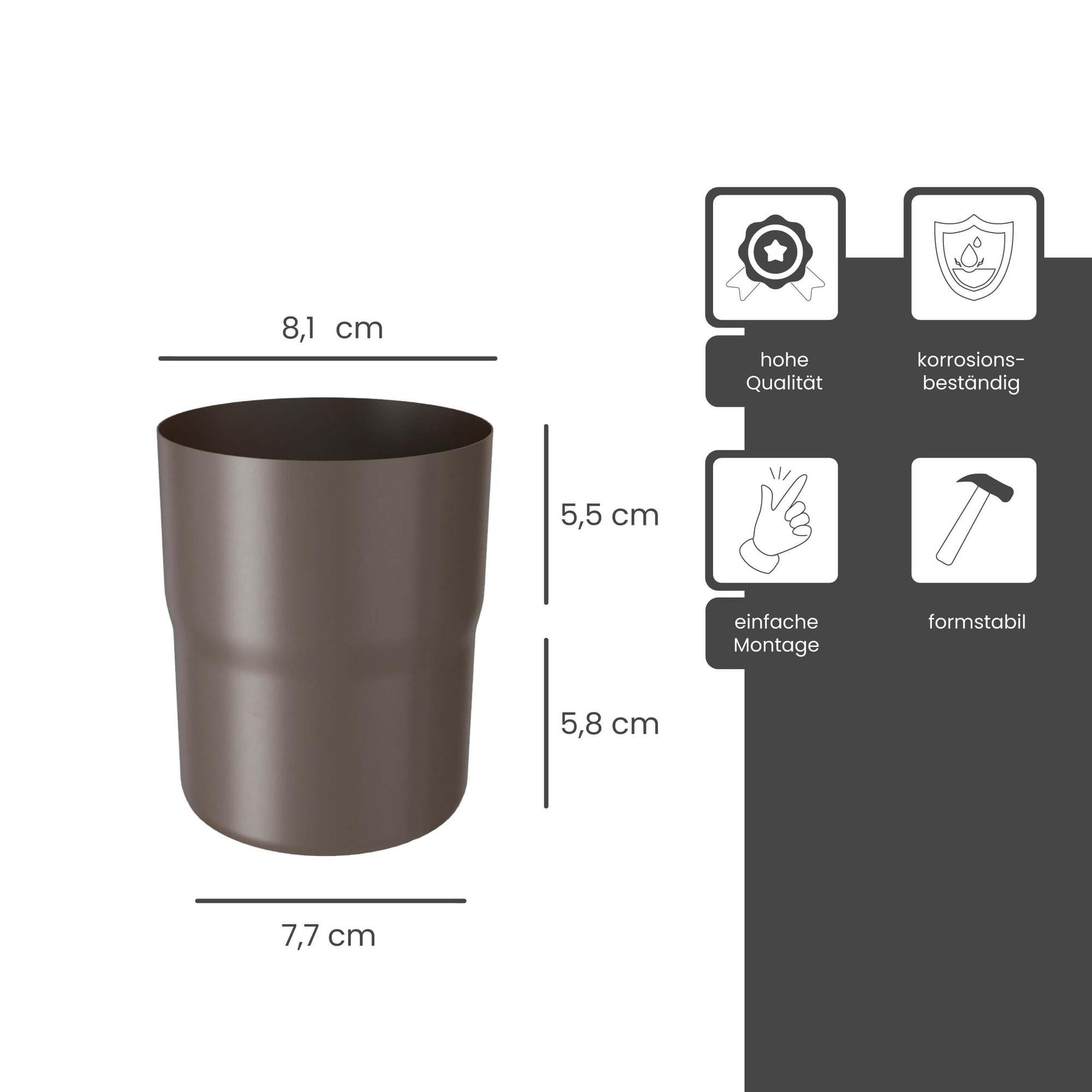 Zambelli Regenfallrohr, (Fallrohr Verbinder verzinkt DN 80 Kupferbraun Korrosionsschutz), Ablaufrohrverbinder verzinkt, einfache Montage, ohne ausweiten
