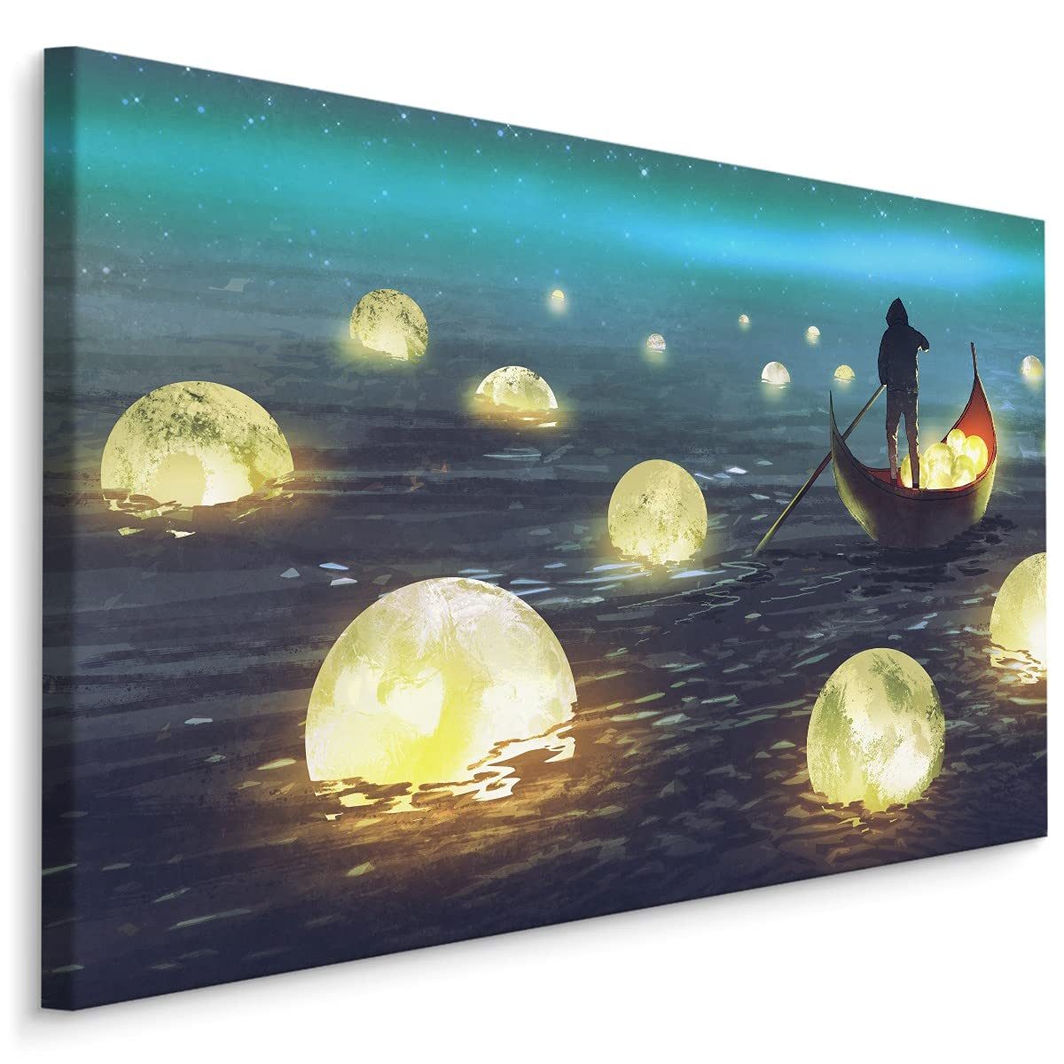 Muralo Leinwandbild Menschen – Leinwandbild Wandbild Kunstdruck Wohnzimmer, Frau (1 St), Natur – Mensch – Boot, 30 x 20 cm, aufhängefertig