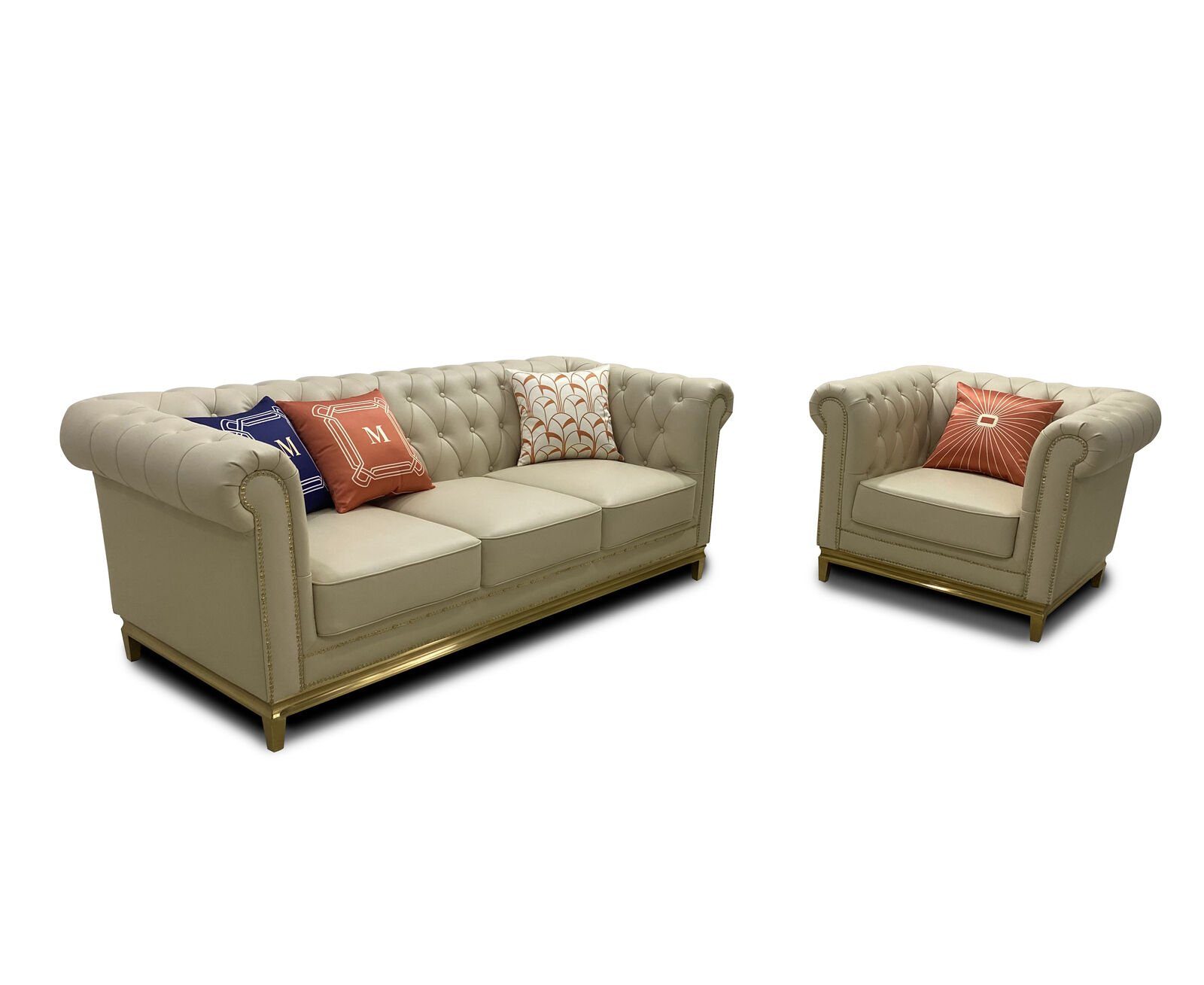 JVmoebel Sofa Klassische beige Luxus Chesterfield in 3+2+1 Made Europe Sitzer Polstermöbel