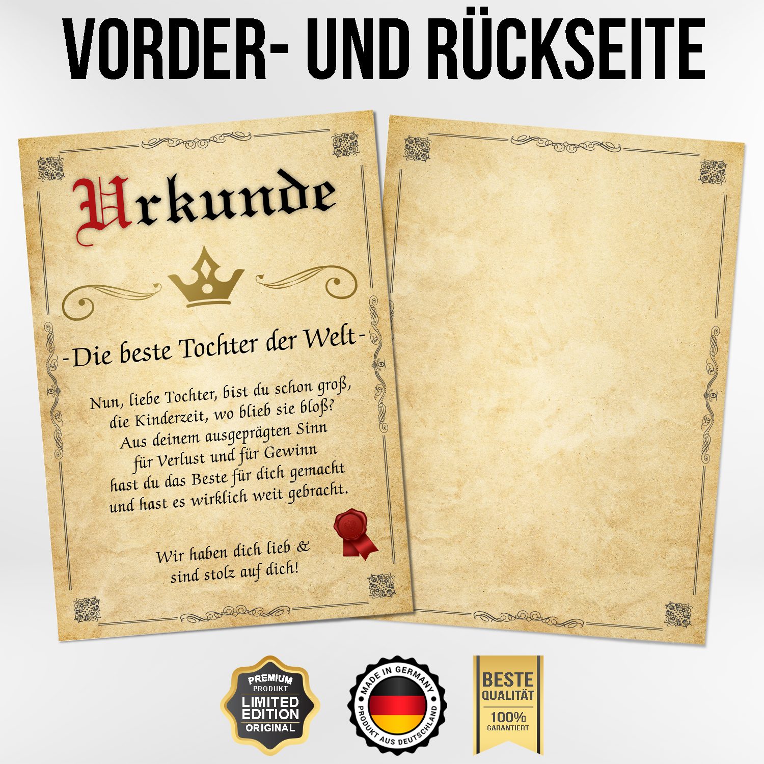 Tigerlino Poster Beste Tochter Urkunde Geschenkidee Bild Tochter Geschenk Wertschätzung – Bild 2 von 4