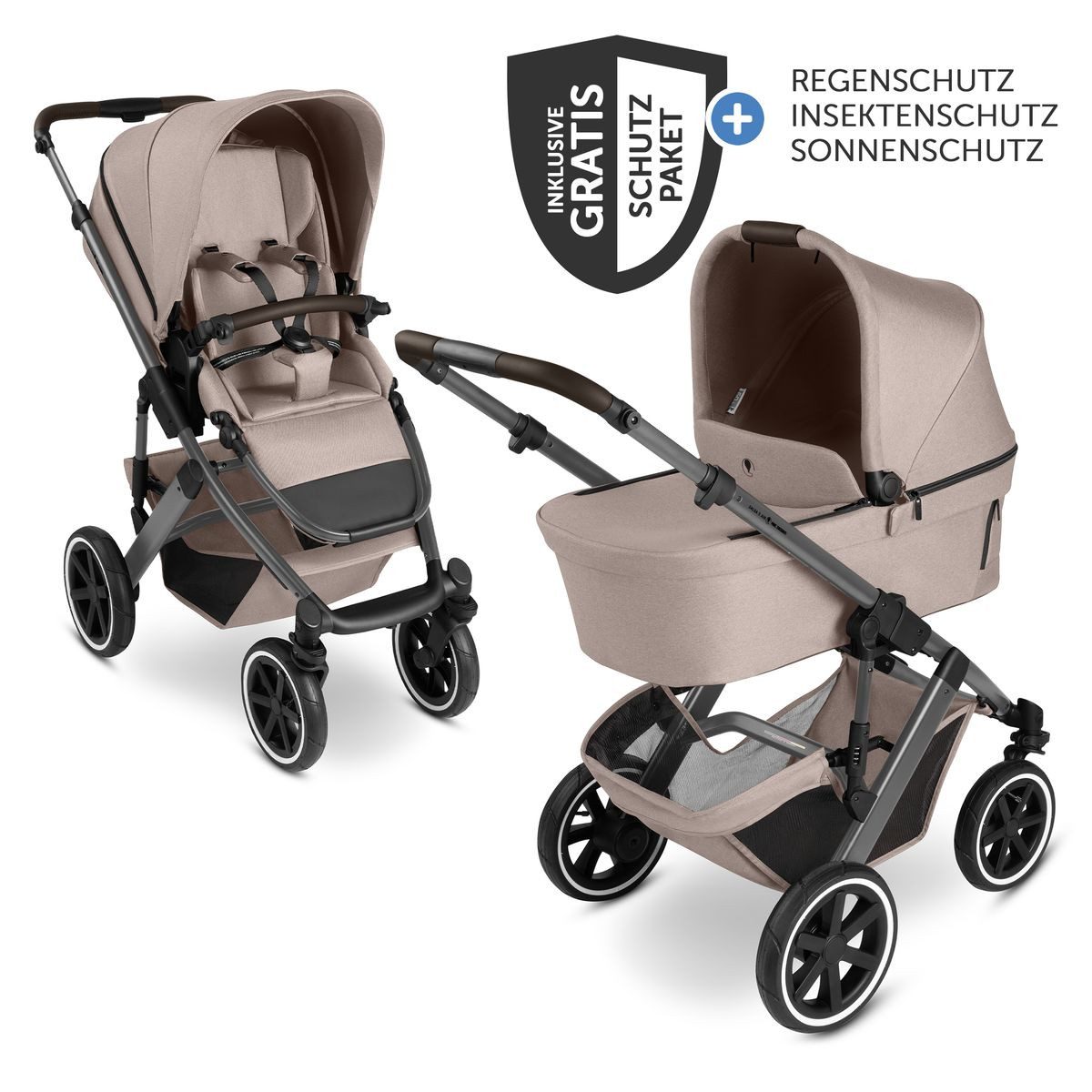 ABC Design Kombi-Kinderwagen Salsa 5 Air - Camel, 2in1 Kinderwagen Buggy Set inkl. Babywanne, Sportsitz & Zubehör