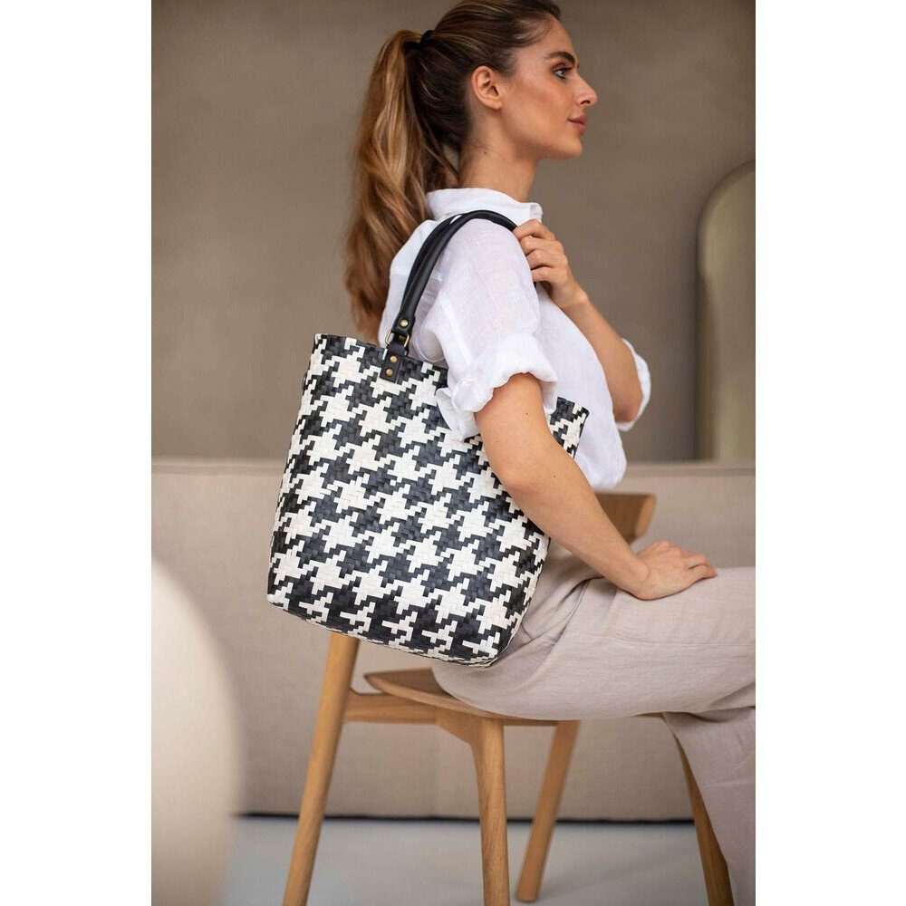 Handed By Einkaufsshopper Shopper 27x32x12 cm Mayfair Schwarz mit Champagner-Musterung