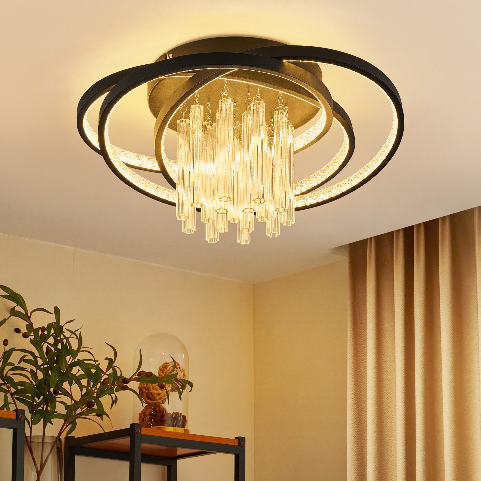 ZMH LED Deckenleuchte 40W 3000K Kristalloptik rund für Wohnzimmer, Schlafzimmer & Flur, Augenschutz, LED fest integriert, Warmweiß, Runde Kristalloptik