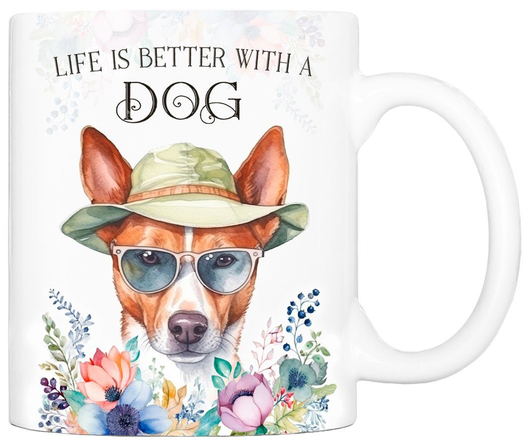 bedruckt, handgefertigt, ml Cadouri Kaffeetasse 330 BASENJI Geschenk, Hunderasse, Hundefreunde, für beidseitig Tasse mit Keramik, -