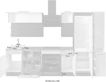 HELD MÖBEL Küchenzeile Tulsa, ohne E-Geräte, Breite 300 cm, schwarze Metallgriffe, MDF Fronten