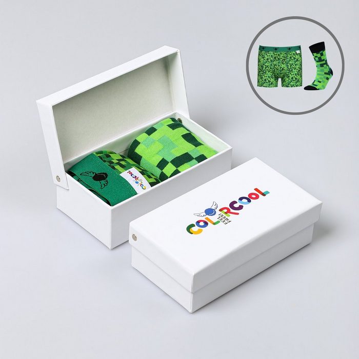 Colorcool Freizeitsocken Minecraft Boxershorts und Socken mit grünem Retro-Muster