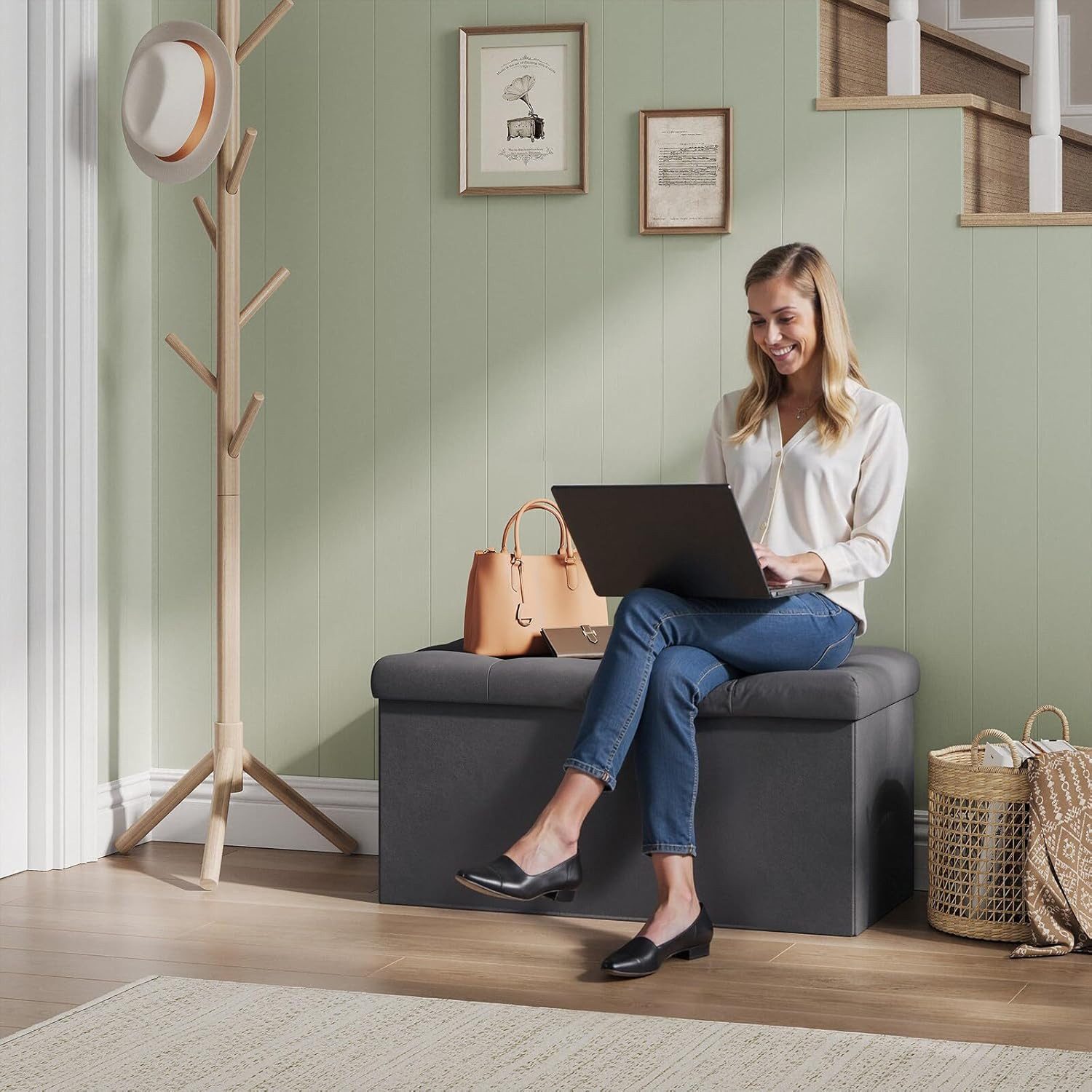 Woltu Sitzhocker (1 St), mit Stauraum, Sitzbank faltbar, aus Samt, 76x37,5x günstig online kaufen