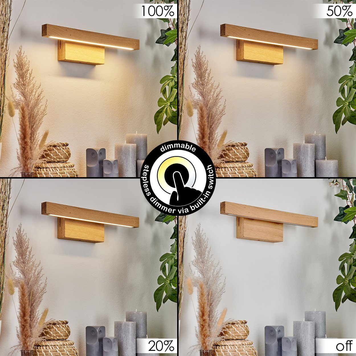 hofstein Wandleuchte moderne Wandlampe aus am Kelvin, 490 dimmbar 5,3 Gehäuse, 3000 Natur/Weiß, Lumen LED Holz/Kunststoff wechselbar, in Watt, An-/Ausschalter über