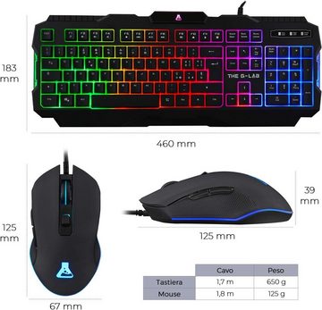 THE G-LAB Combo Helium Bundle für Gaming 4 in 1 - italienische Gamer Tastatur- und Maus-Set, Gaming-Maus 3200 DPI, Kopfhörer, rutschfeste Mauspad - PC Mac PS4 PS5