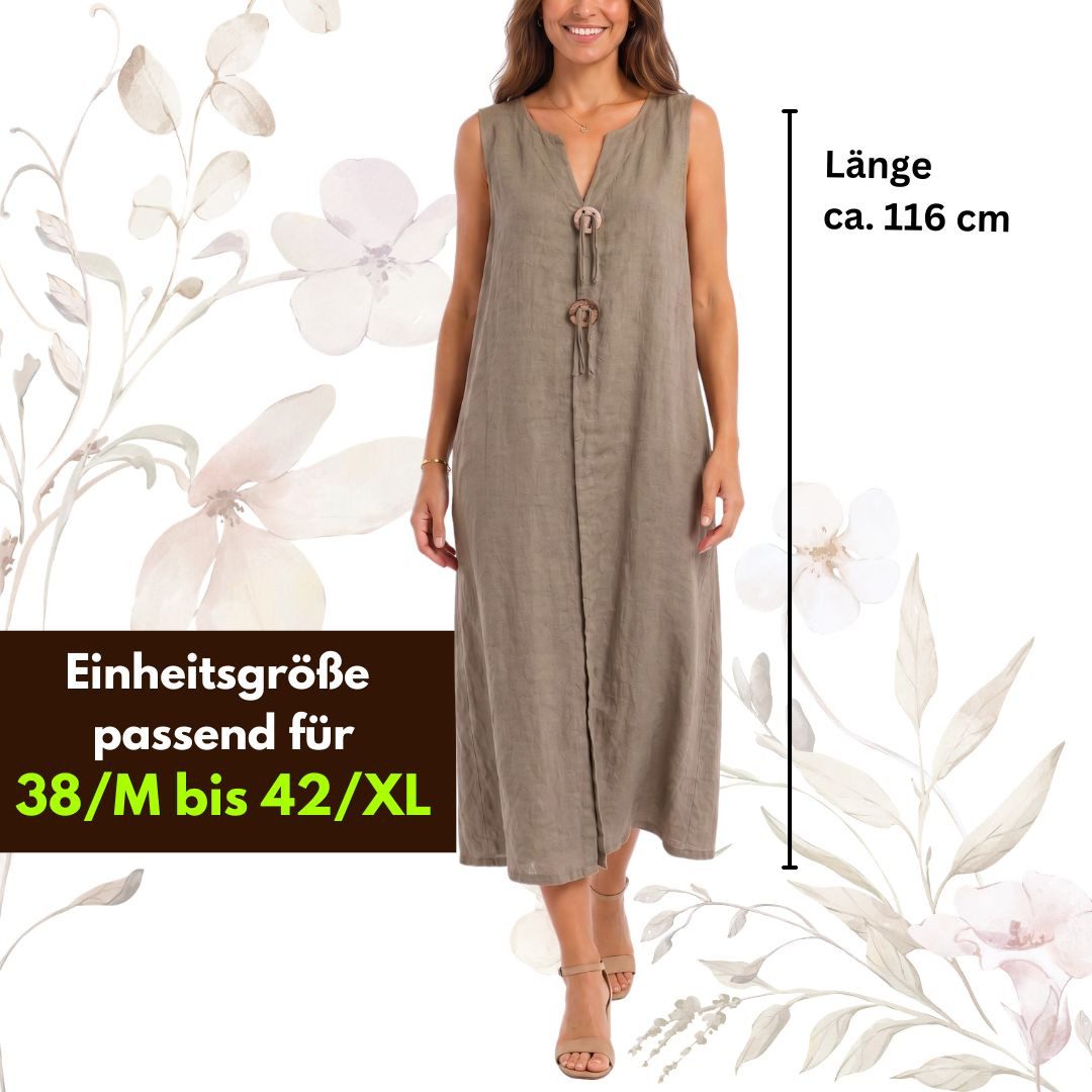 dy_mode Sommerkleid Damen Leinenkleid Luftiges Maxi Sommerkleid Strandkleid Damenkleid in Unifarbe, V-Ausschnitt, mit seitlichen Eingriffstaschen – Bild 4 von 5