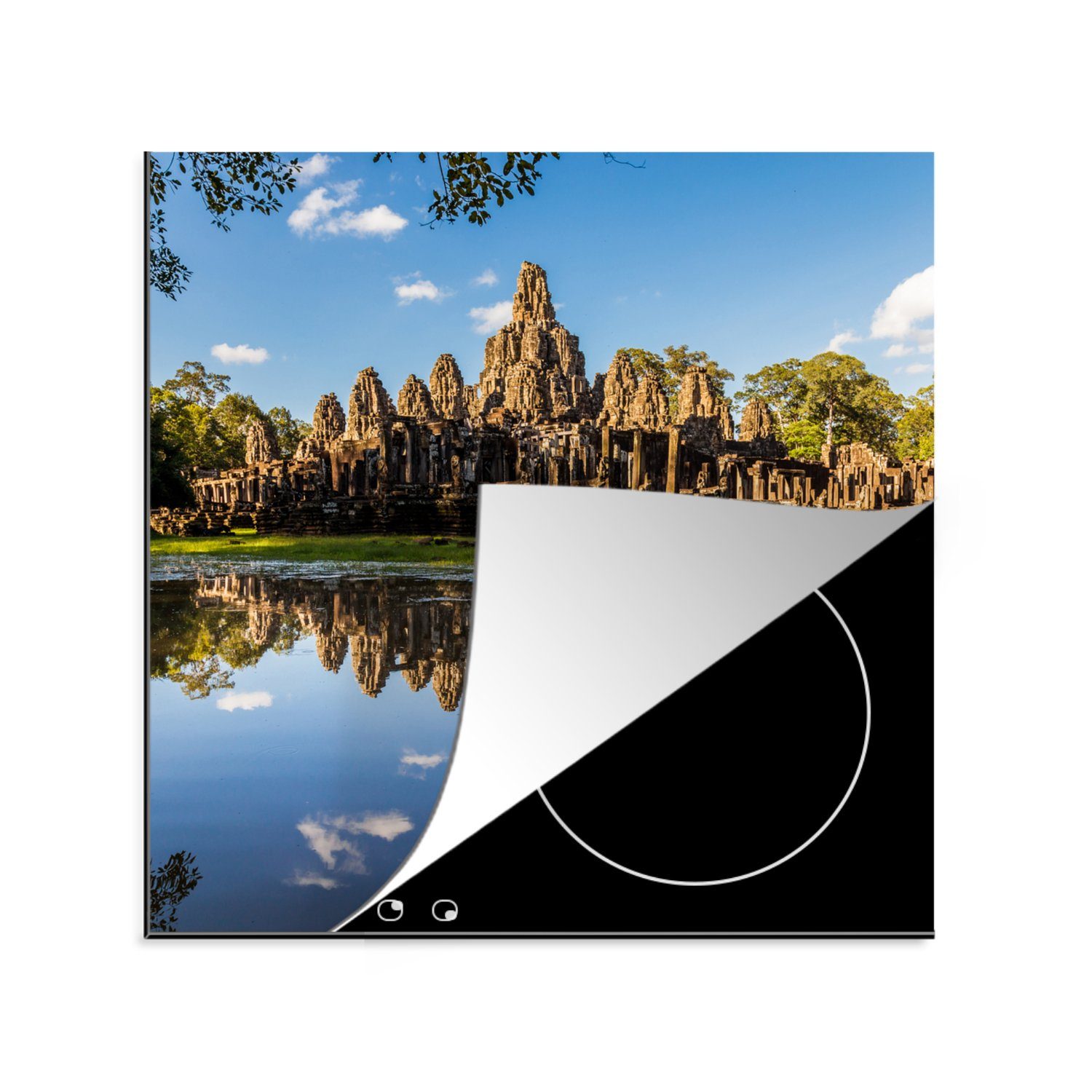 MuchoWow Herdblende-/Abdeckplatte Angkor Wat hinter mehr, Vinyl, (1 tlg), 78x78 cm, Ceranfeldabdeckung, Arbeitsplatte für küche