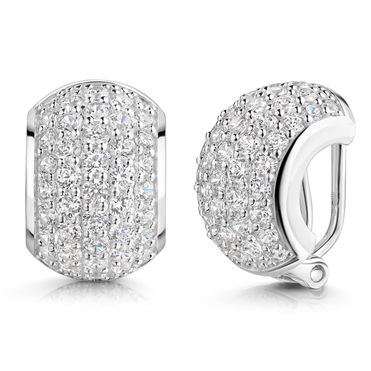 Materia Paar Ohrclips Edle Ohrclips mit weißen Zirkonia 925 Silber SO-55, 925 Sterling Silber, rhodiniert
