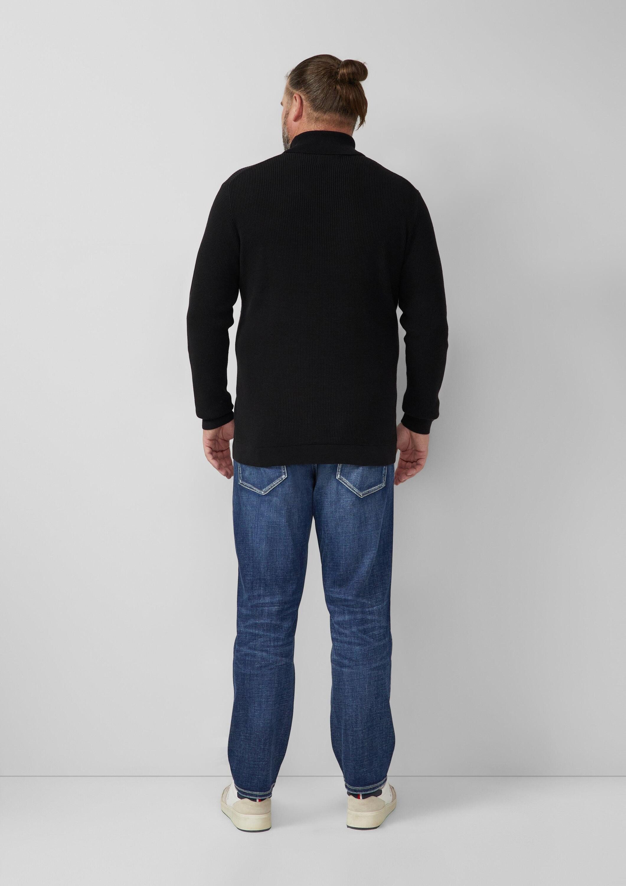 s.Oliver Longpullover Strickpullover Strukturmix-Pullover aus reiner Baumwolle mit Rollkragen