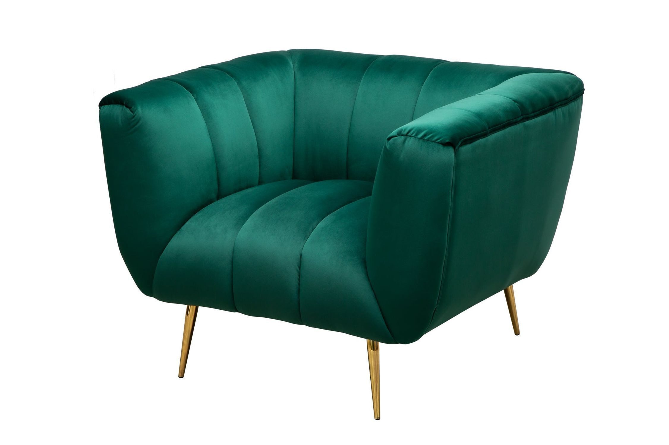 Licht-Erlebnisse Sessel MARCO, Samt Metall in Grün Gold 105 cm breit Ziernähte Retro Armlehnsessel