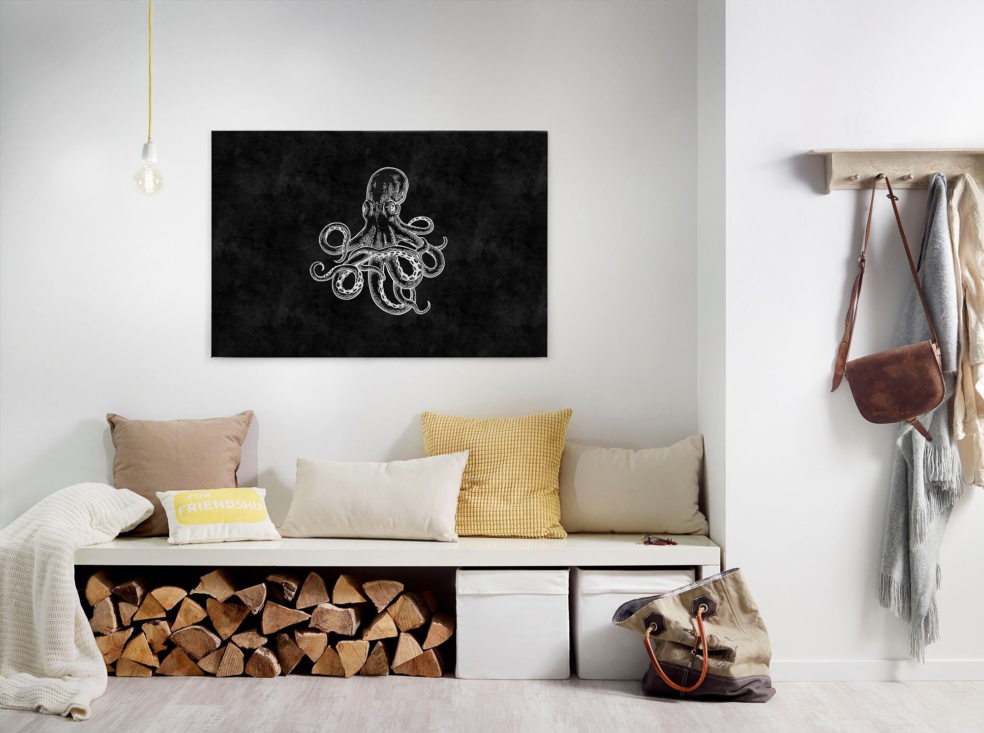 A.S. 4, (1 Leinwandbild Tafel blackboard Bild Octopus Schwarz-Weiß Création Keilrahmen St),
