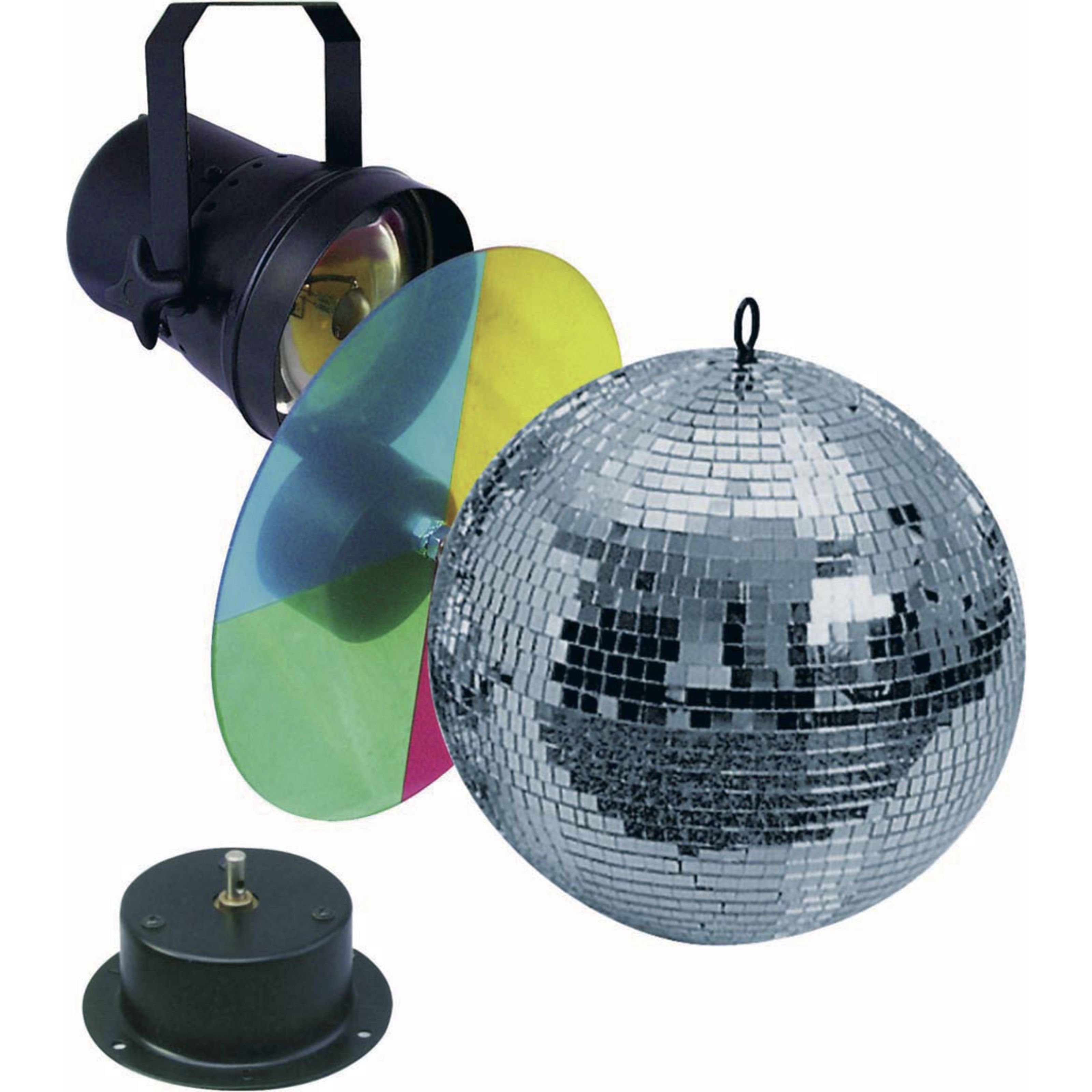 lightmaXX Discolicht, Mirrorball Set 2 / 30cm Motor, Pinspot, Farbwechsler - Lichtefekte Set