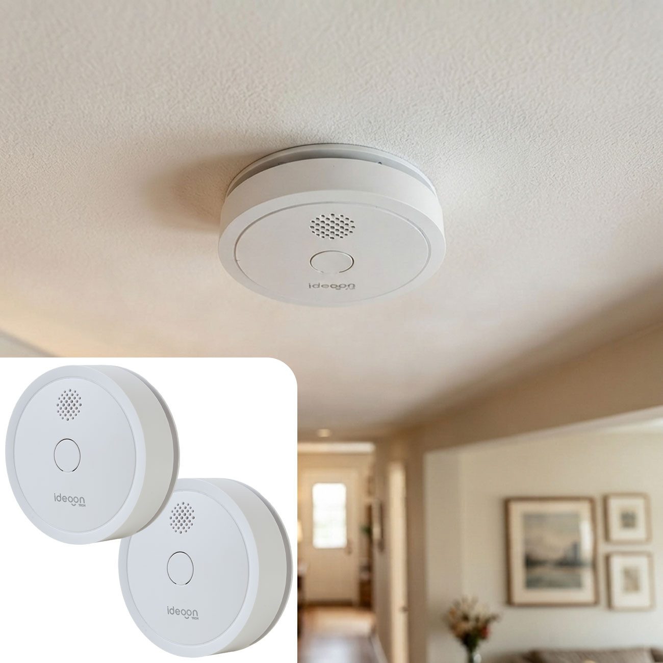 shop'n smile ideoon WLAN Rauchmelder Smart App Feuermelder EN14604 85dB Batteriebetrieb Rauchmelder (Wirkungsbereich max. 60 m², Tuya App Steuerung, LED-Anzeige)