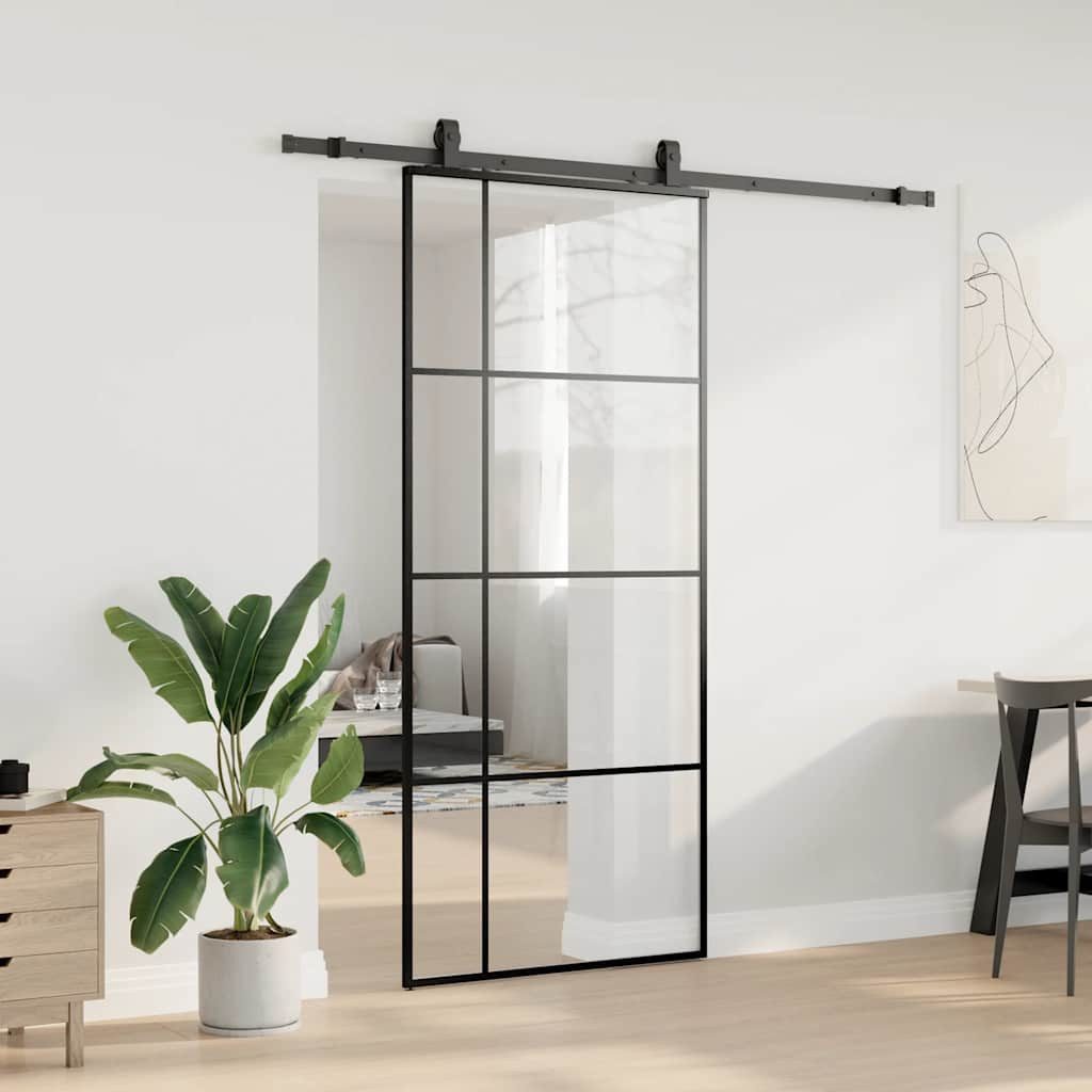 Thumbnail - vidaXL Schiebetür Schiebetür mit Beschlag Schwarz 90x205 cm ESG-Glas