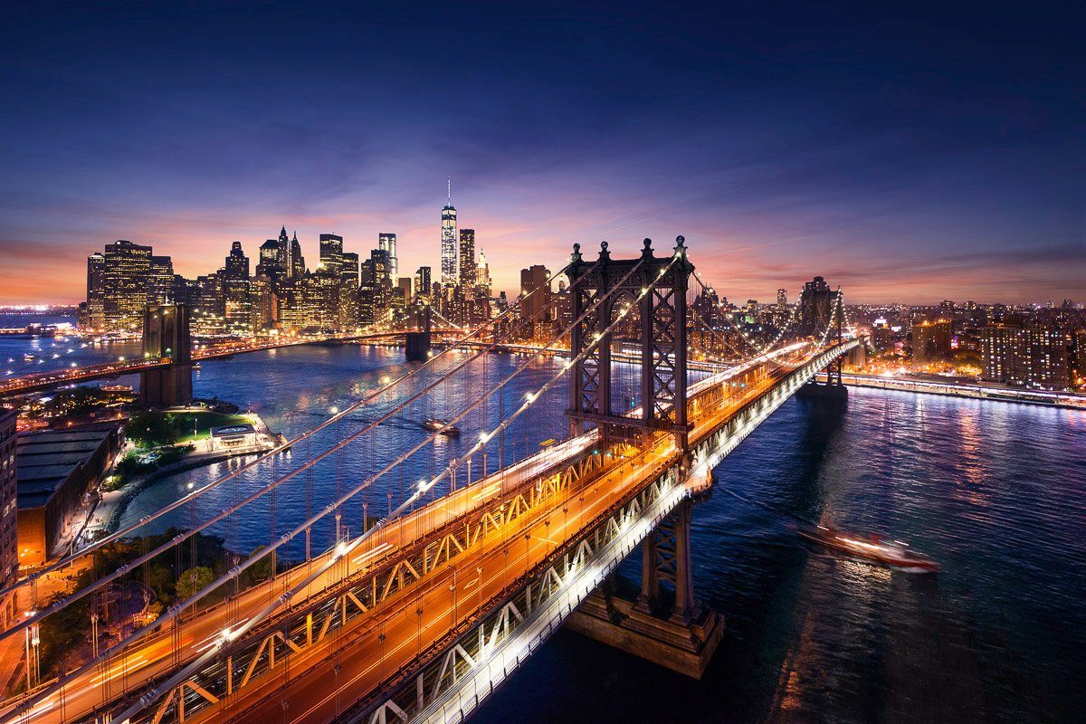 Papermoon Fototapete New York Brücke bei Nacht