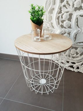Meinposten Beistelltisch Tisch mit Stauraum Ø 39 cm H 41 cm Metall Holz Nachttisch weiß, Durchmesser ca. 39 cm Höhe ca. 41 cm
