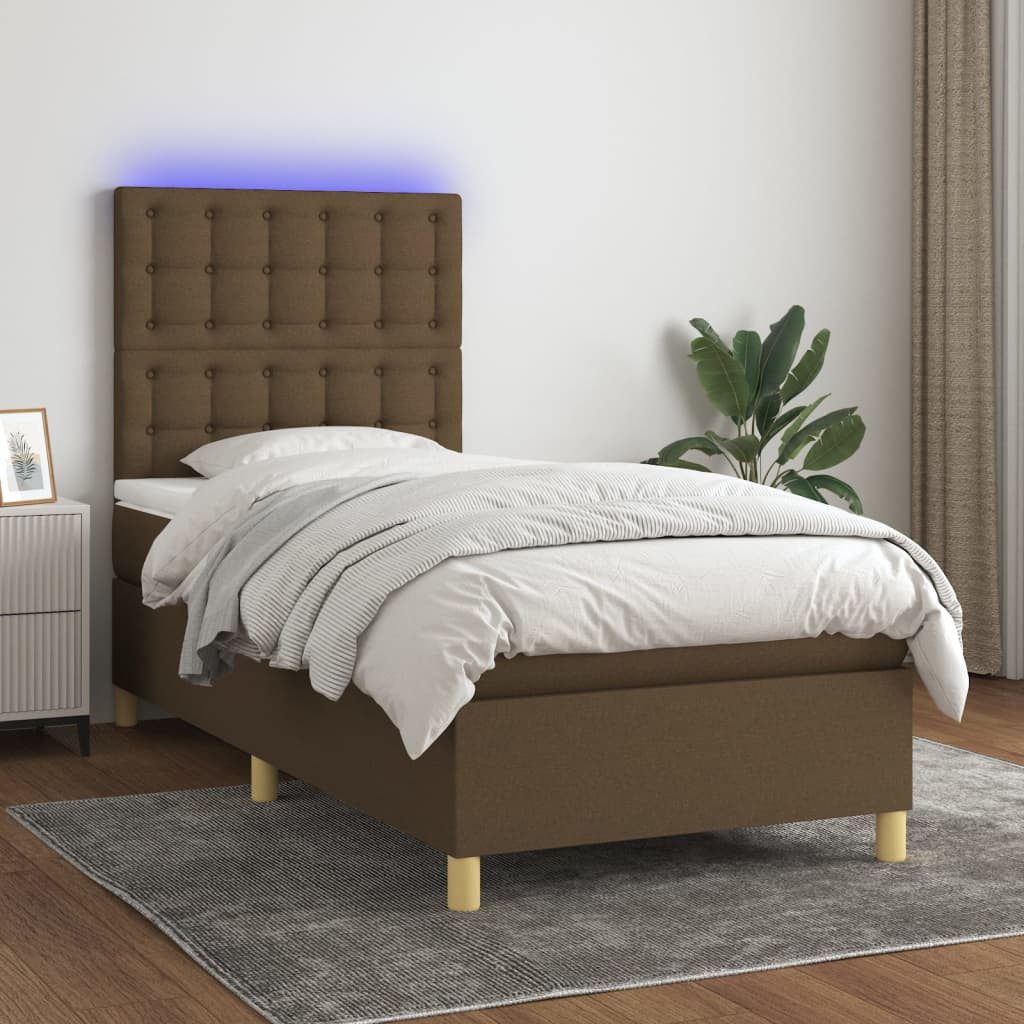 vidaXL Boxspringbett (100 x 200 cm, Knopfheftung Parallel, Braun), mit LED günstig online kaufen