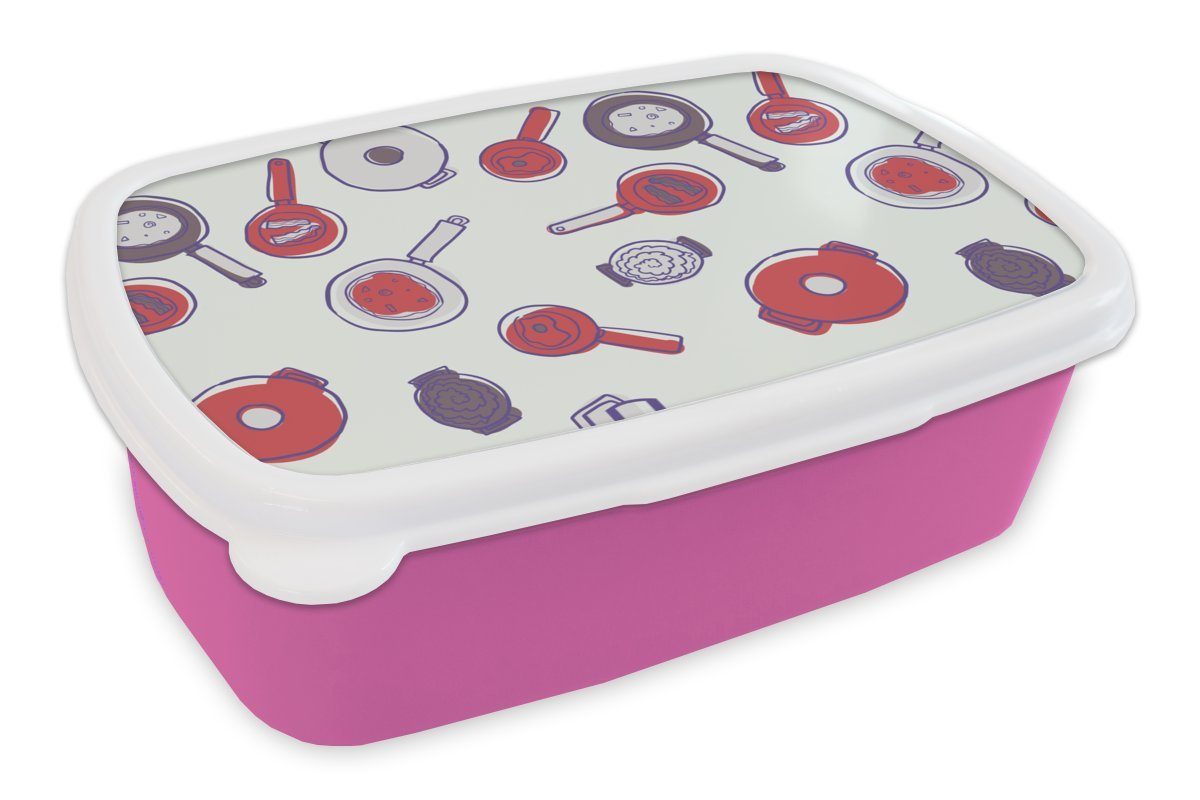 Muster Snackbox, Brotdose Brotbox Lebensmittel, für (2-tlg), Kochen - Kunststoff - MuchoWow Erwachsene, Mädchen, rosa Kinder, - Lunchbox Kunststoff, Pfanne