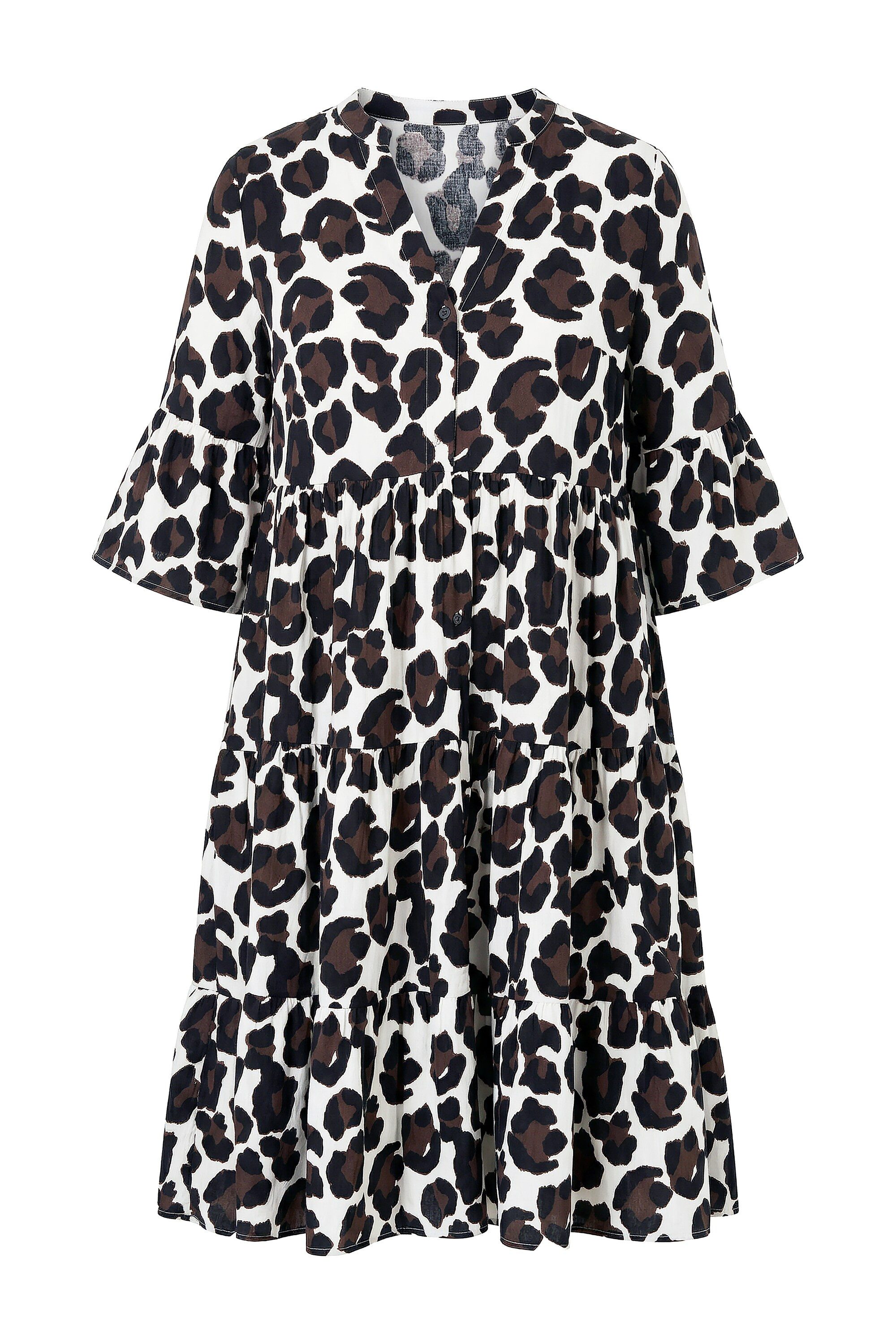 Midikleid Maxikleid A-Line Musselin Leo Volants