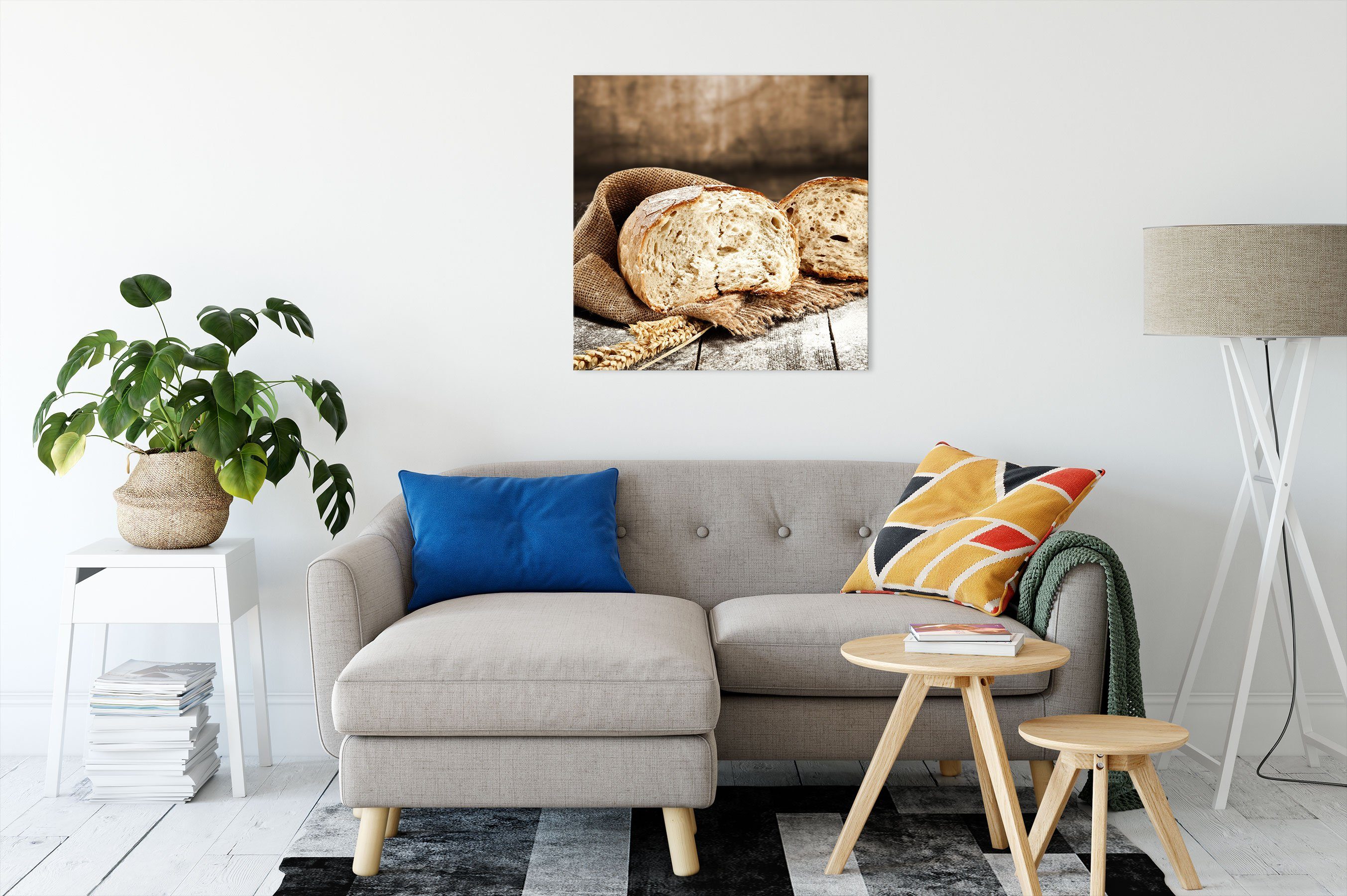 Leinwandbild Bauernbrot, Krosses inkl. Zackenaufhänger Pixxprint fertig St), (1 Bauernbrot Leinwandbild bespannt, Krosses