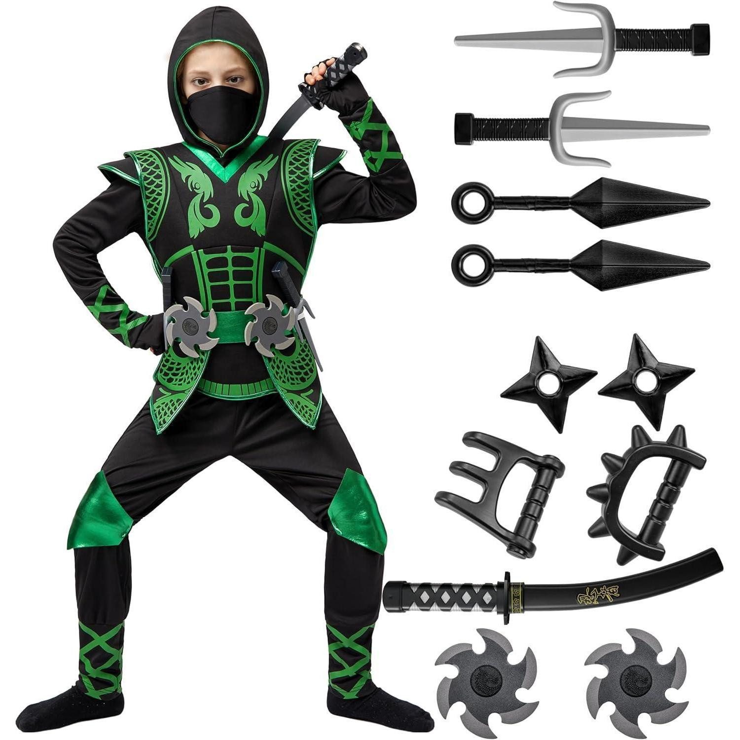 Kostüm Kostüm Halloween Ninja Fighter Kinder Jungen Grün Small(5-7 yrs)