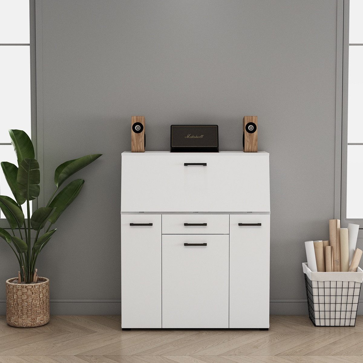 OTTO home Sekretär Moid, Home-Office-Schreibtisch, viele Stauraummöglichkeiten, kompaktes & modernes Design, B. 88,5 cm