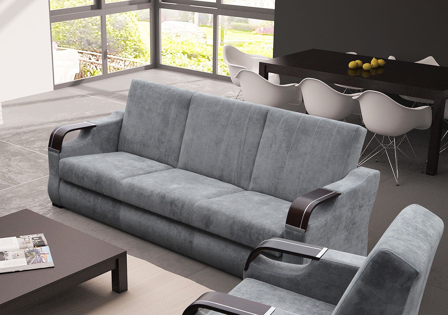 Feldmann-Wohnen Sofa Bergamo, 222cm Bettkasten wählbar mit und Schlaffunktion Farbe grau
