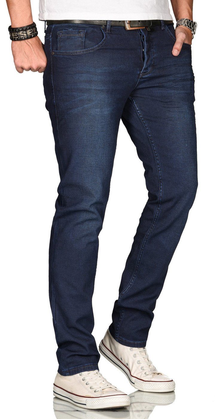Straight-Jeans fein und ASElia Alessandro nachtblau Elasthan Jeansstoff Salvarini 2% strukturiertem mit