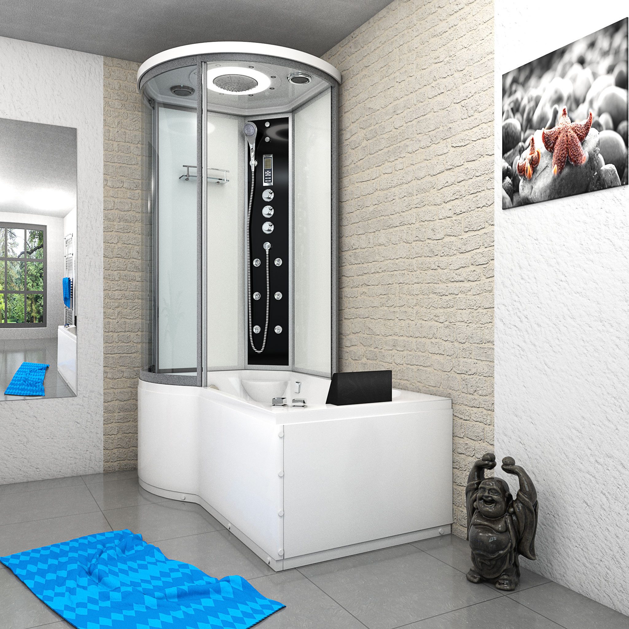Thumbnail - AcquaVapore Grossraumdusche Whirlpool Wanne Duschkabine ws K55-R03-WP-ALL 100x, Sicherheitsglas ESG, inklusive Duschwann...