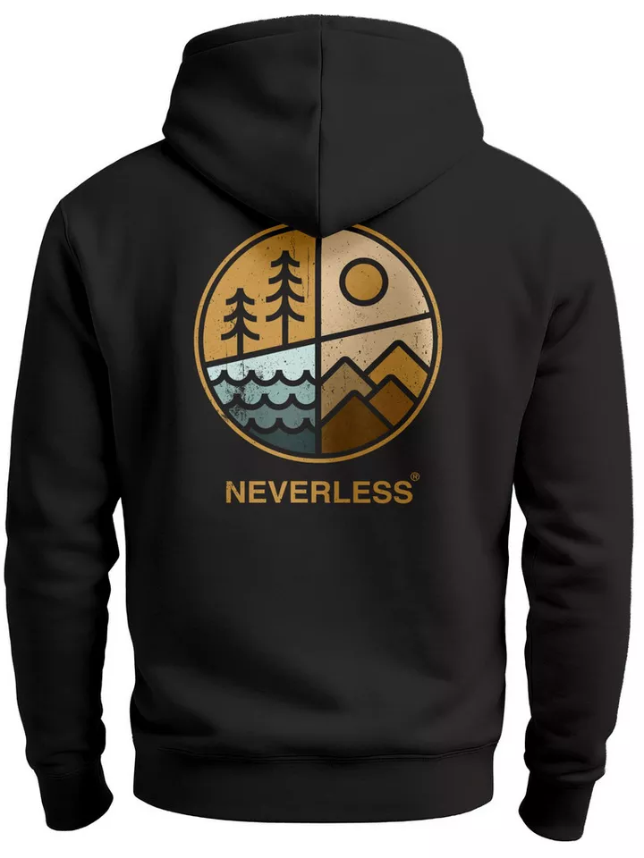 Neverless Hoodie Hoodie Backprint Herren Natur Grafik Berge Wald Adventure Outdoor