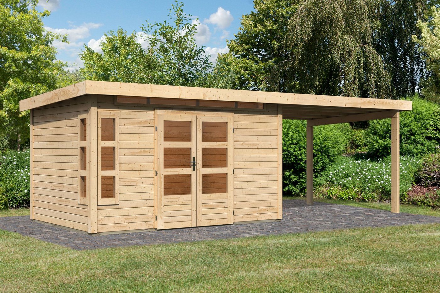 Thumbnail - Karibu Gartenhaus Kolimasee 7, BxT: 702x273 cm, (Set), mit Anbaudach 3,2 m, naturbelassen