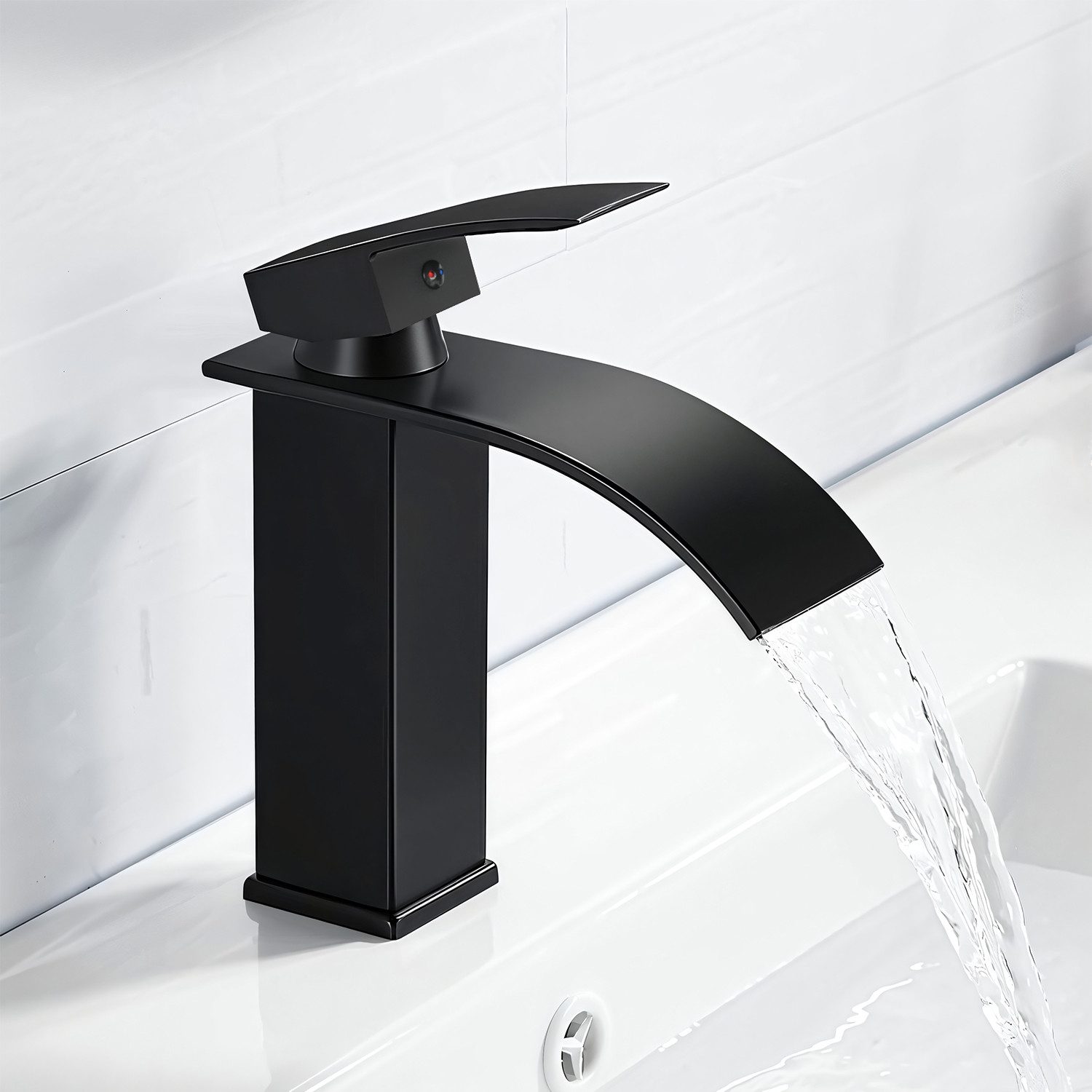 Eumaty Waschtischarmatur Badarmatur Wasserhahn Bad Wasserfall Wasserhahn,Mischbatterie (Waschbecken Фурнітура mit FlexibleAnschlussschlauche G1/2 oder G3/8, 1-St., Waschtischarmatur aus Edelstahl 304) Ventilkern aus Keramik,Geräuscharm