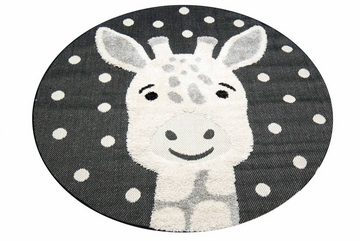 Kinderteppich Kinderzimmer Teppich Baby Spielteppich 3D Optik High Low Effekt Giraffe creme grau schwarz, Teppich-Traum, Rund, Höhe: 20 mm