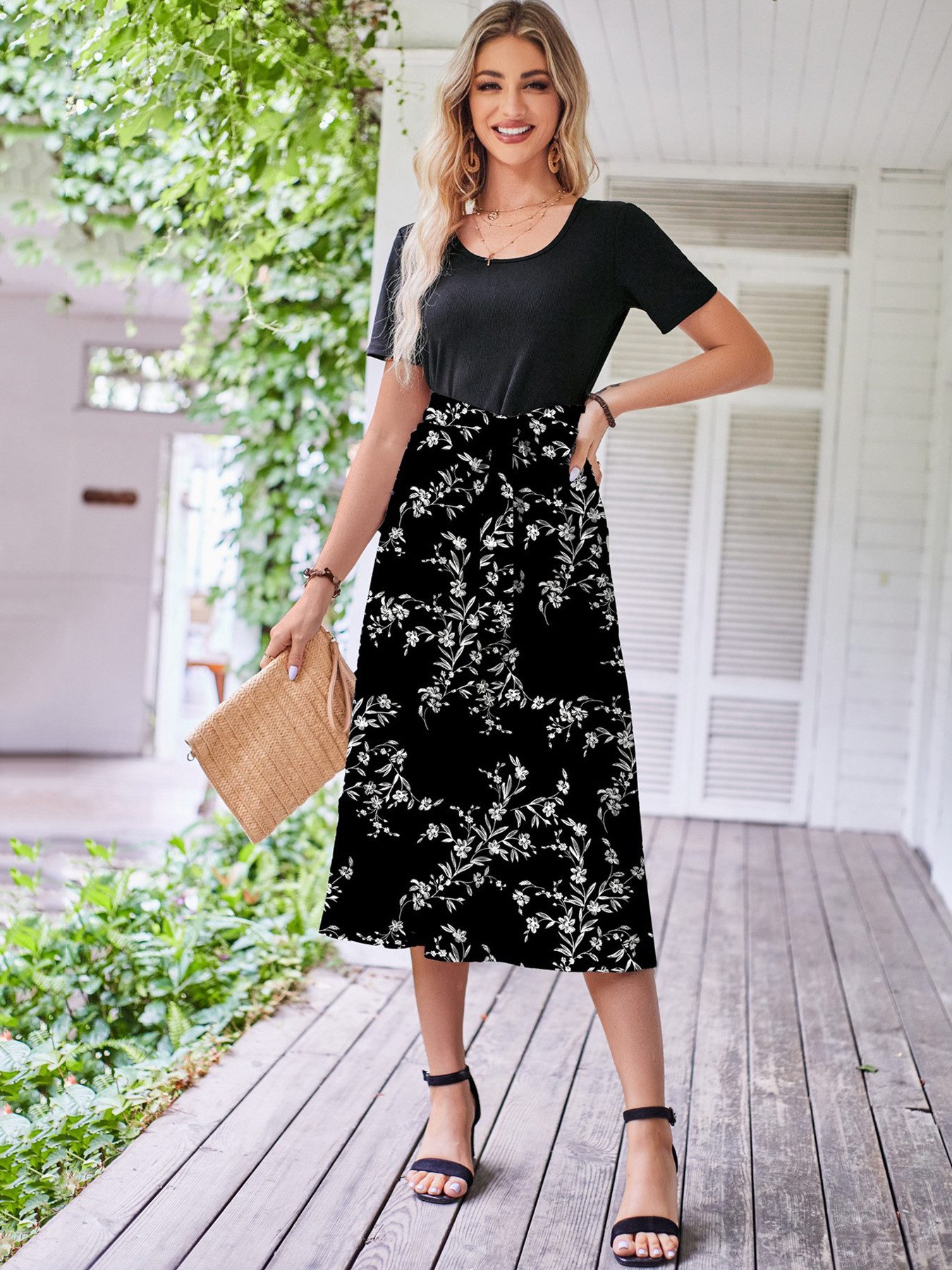 DEBAIJIA Dirndl Damen Röcke Sommer Floral Gedruckt Elegant Lässiger