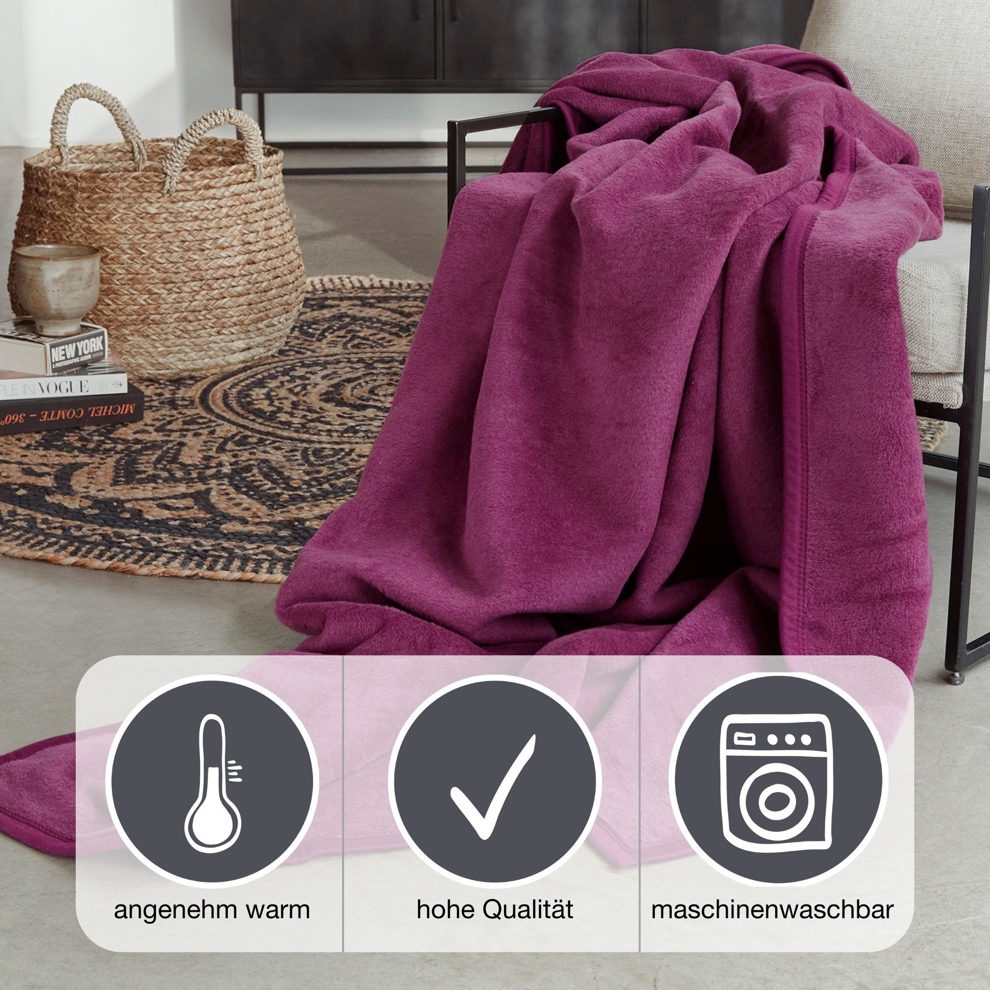 Wohndecke Luxus, IBENA, verschiedene Größen, uni, Kuscheldecke, Premium, made in Europe!