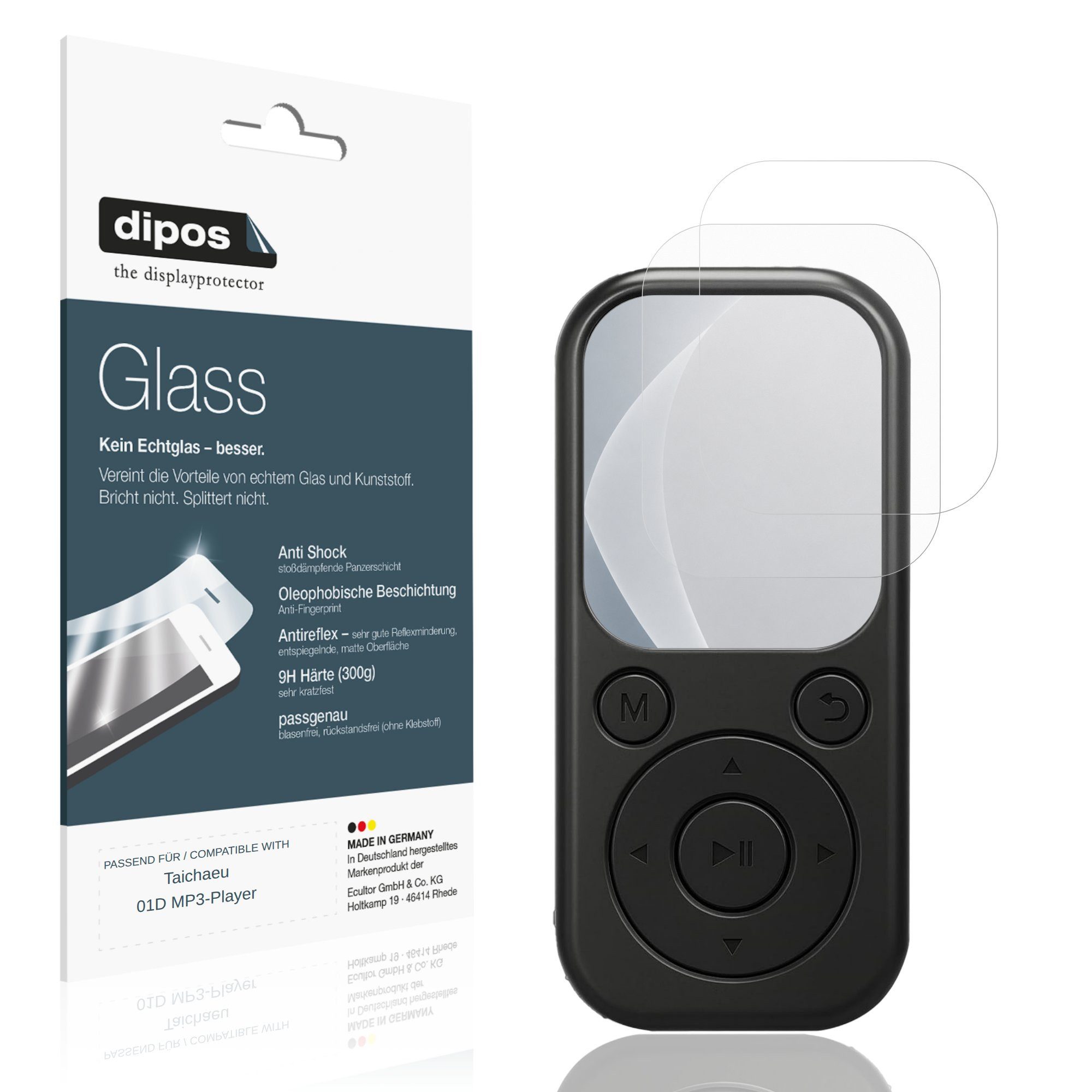 dipos Displayschutzfolie Schutzfolie für Taichaeu 01D MP3-Player, 2 Stück, Displayschutz Schutz Folie Made in Germany