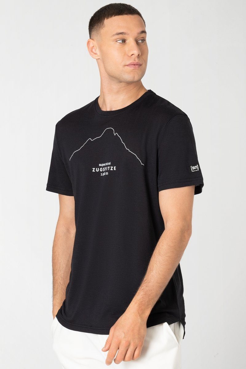 SUPER.NATURAL Print-Shirt Merino T-Shirt M ZUGSPITZ TEE feinster Merino-Materialmix Jet Black/Fresh White