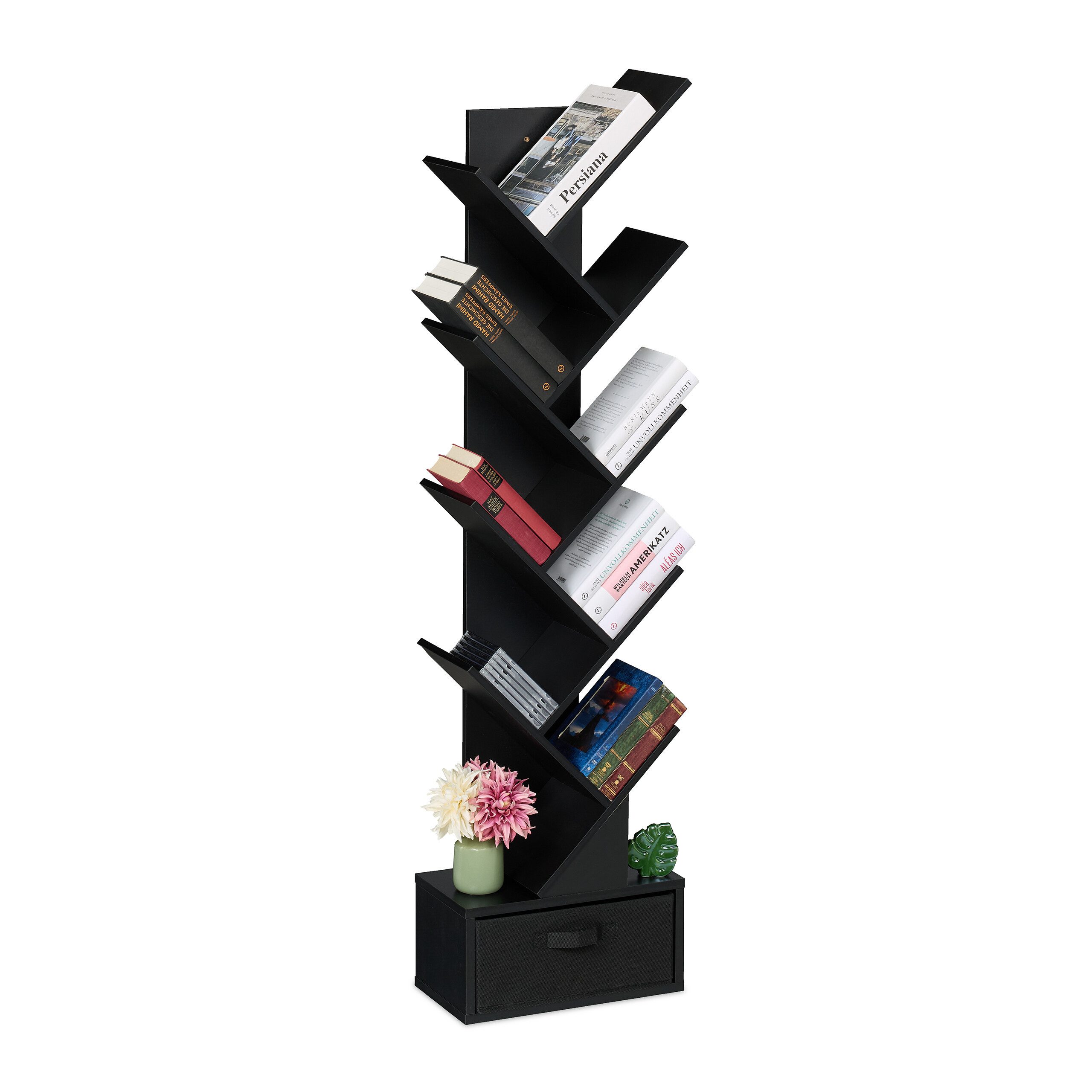 relaxdays Bücherregal in Baumform, Schwarz günstig online kaufen