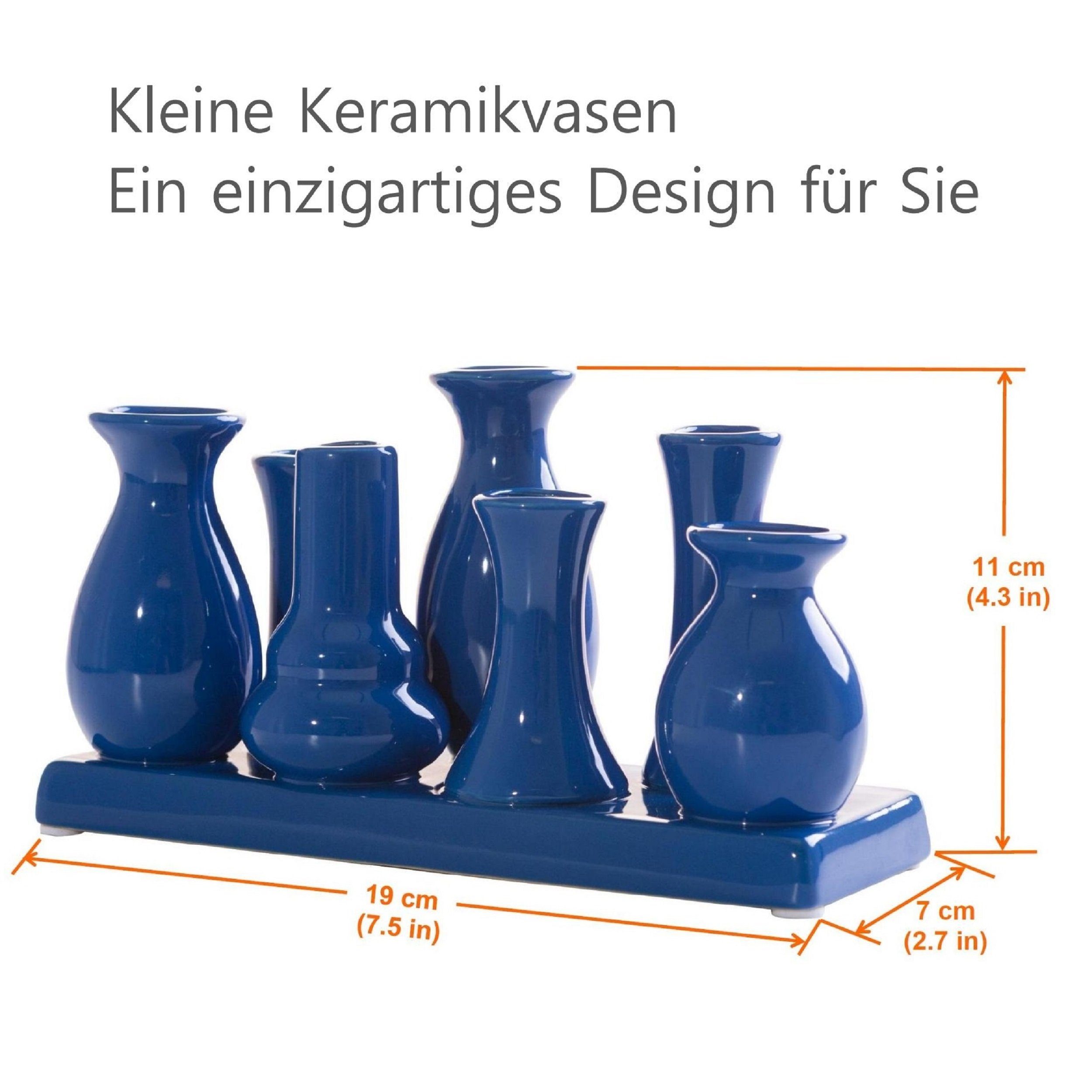 Vasen Jinfa auf Dekovase verbunden Set blau), Tablett (7 Blumenvasen einem kleine Keramik auf Handgefertigte Deko