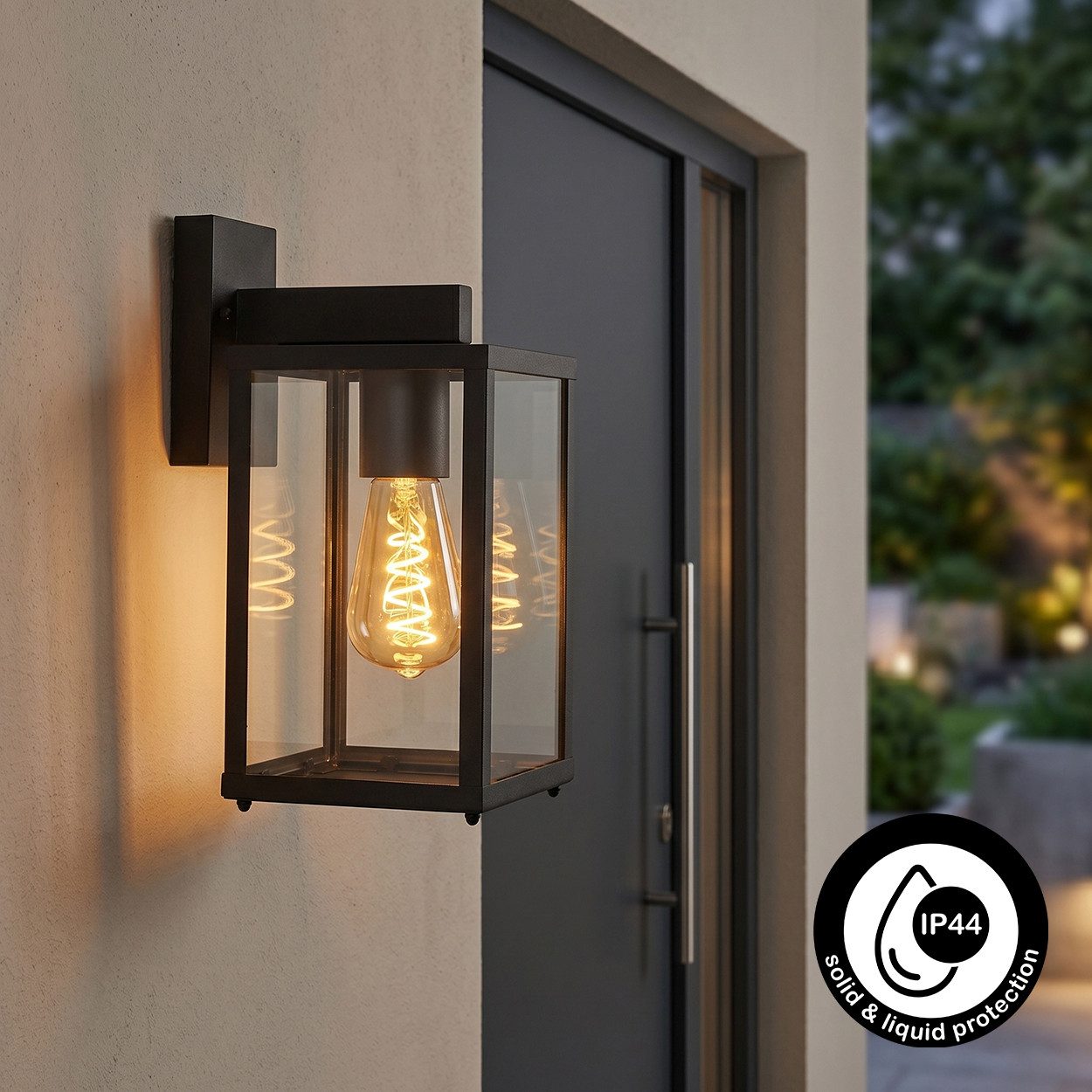 hofstein Außen-Wandleuchte »Besana« Außenleuchte aus Metall/Glas in Schwarz/Klar, ohne Leuchtmittel, Wandlampe abwärts E27, Wandleuchte mit Lichteffekt
