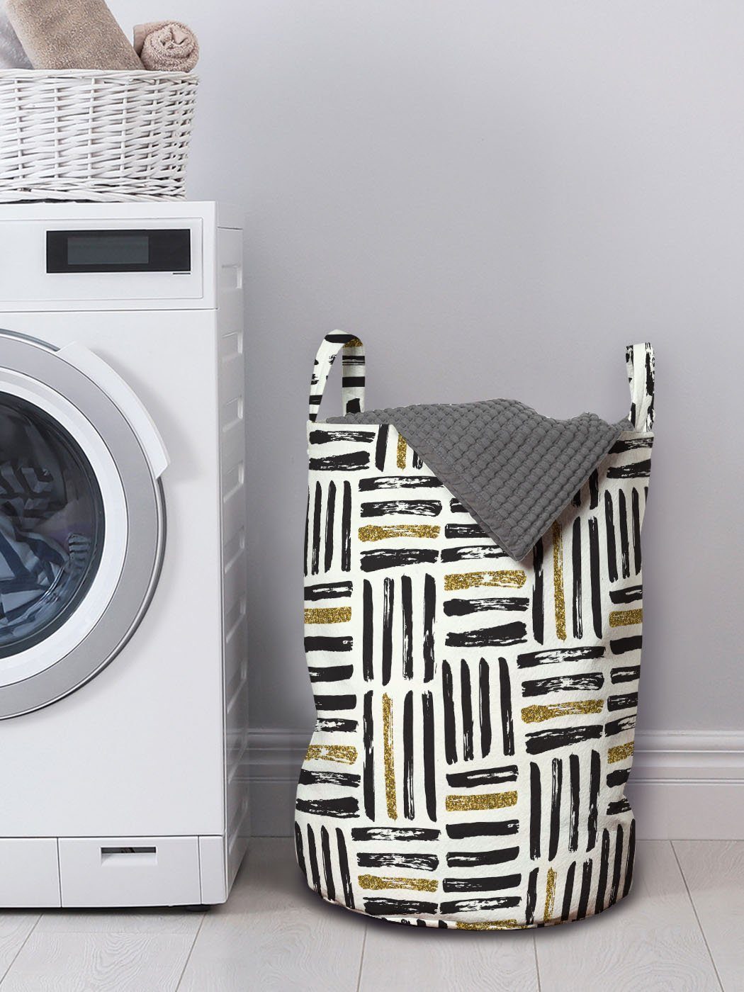 Streifen Brushstroke Wäschesäckchen Abakuhaus Moderne für Waschsalons, Streifen mit Griffen Kordelzugverschluss Wäschekorb