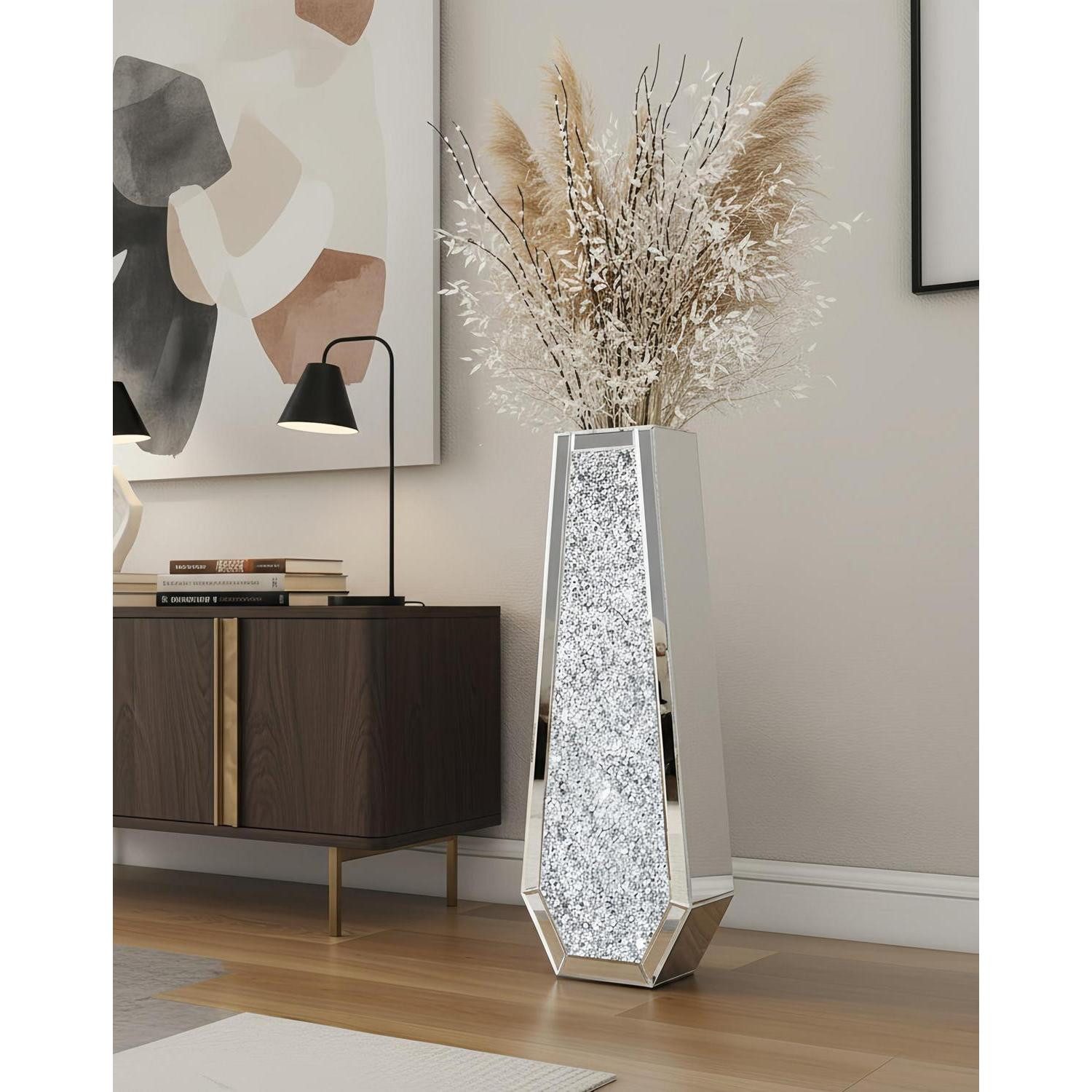 LuxusKollektion Bodenvase Bodenvase Groß Silber Kristall 68cm